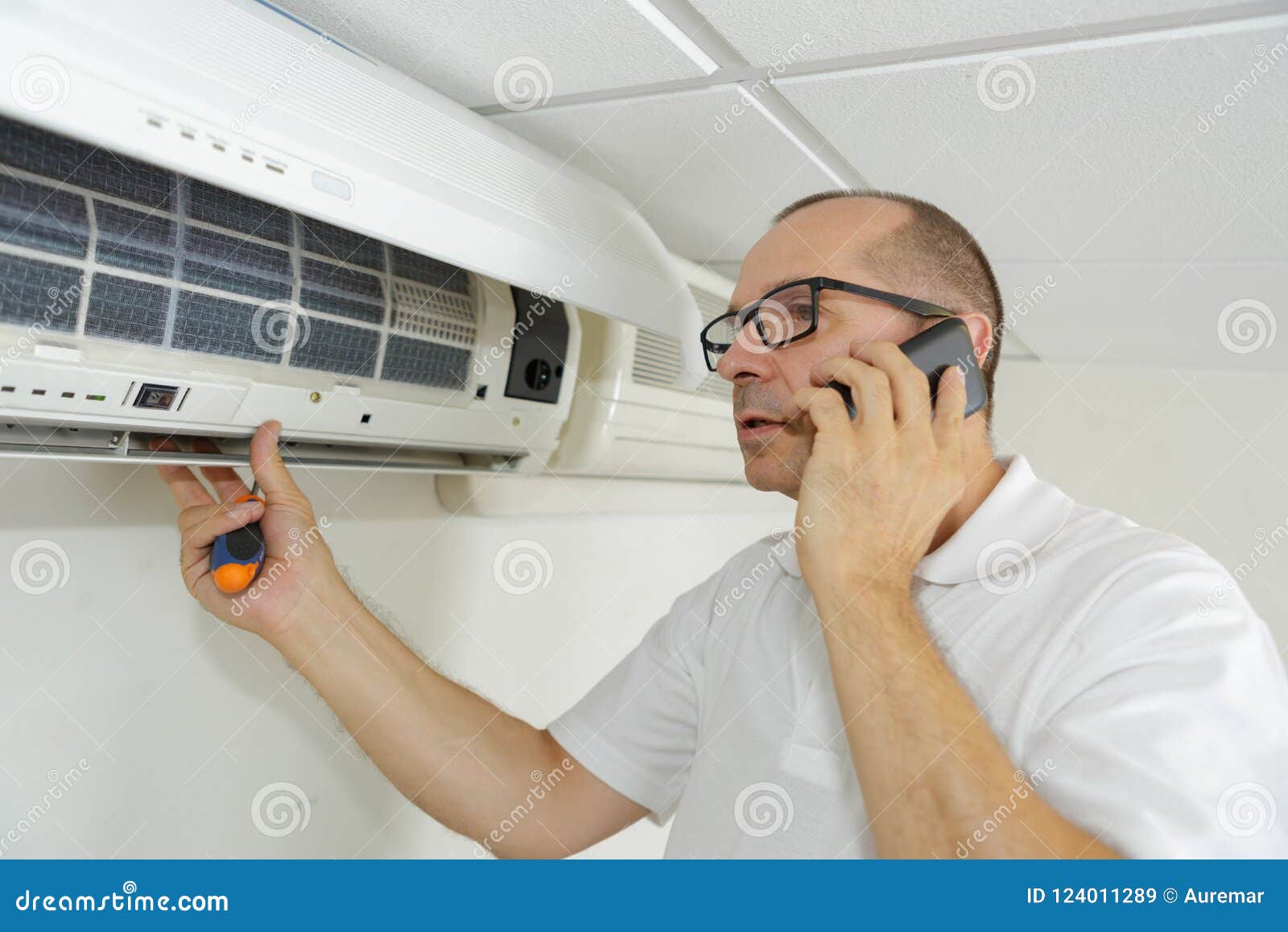 Fixing and Maintaining Air Conditioning System Stock Image Image of