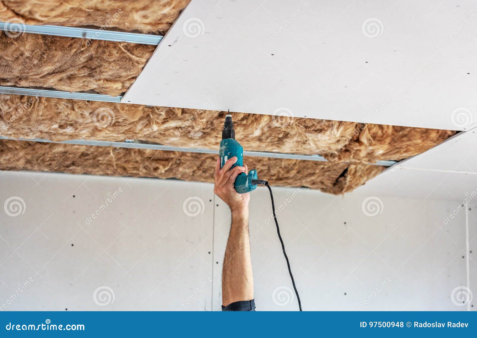 Fixing Plasterboard Sheets Stock Photo Image Of