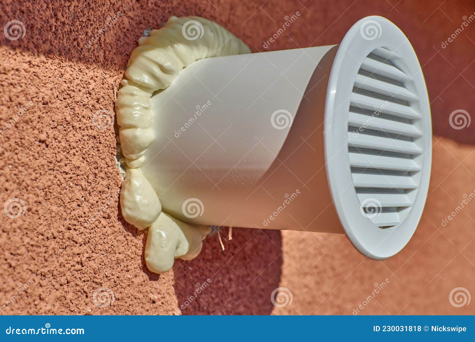 Fixing Ventilation Pipe To Exterior Wall Using a Mounting Installation Foam  Stock Photo - Image of alternative, pipe: 230031818