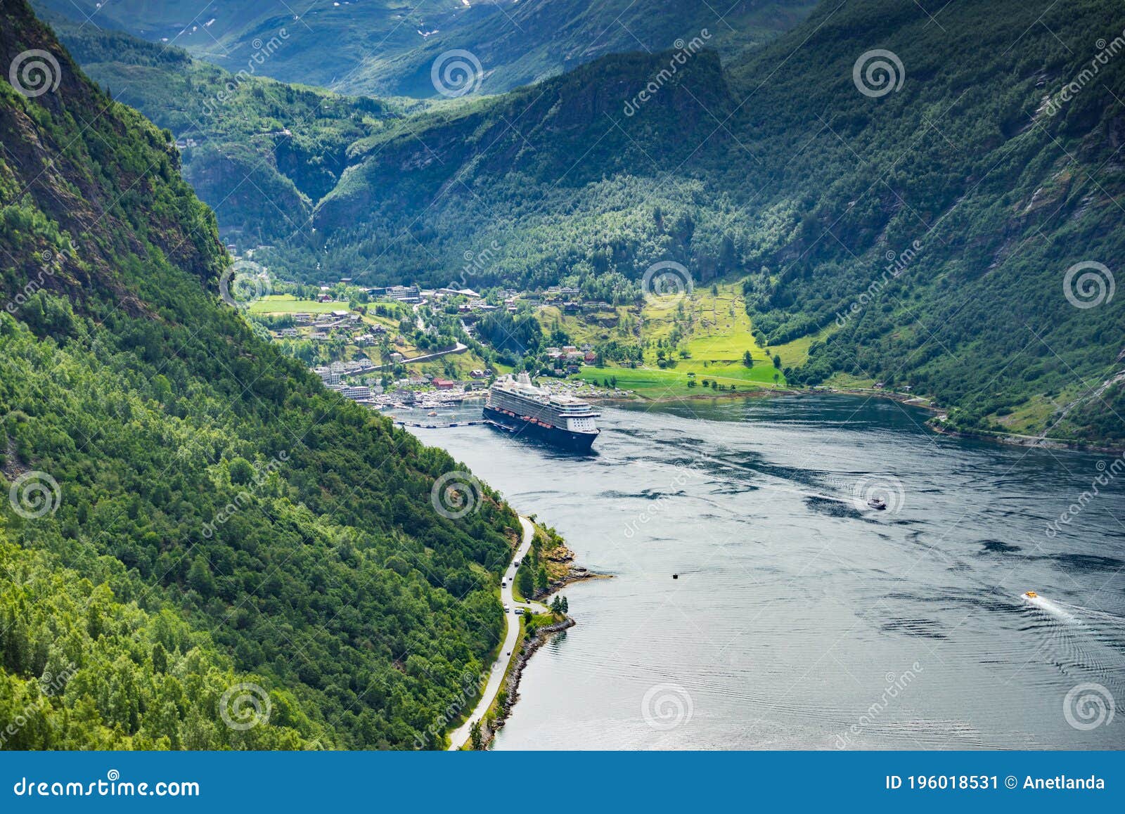 fjord geirangerfjord with ferry boat, norway
