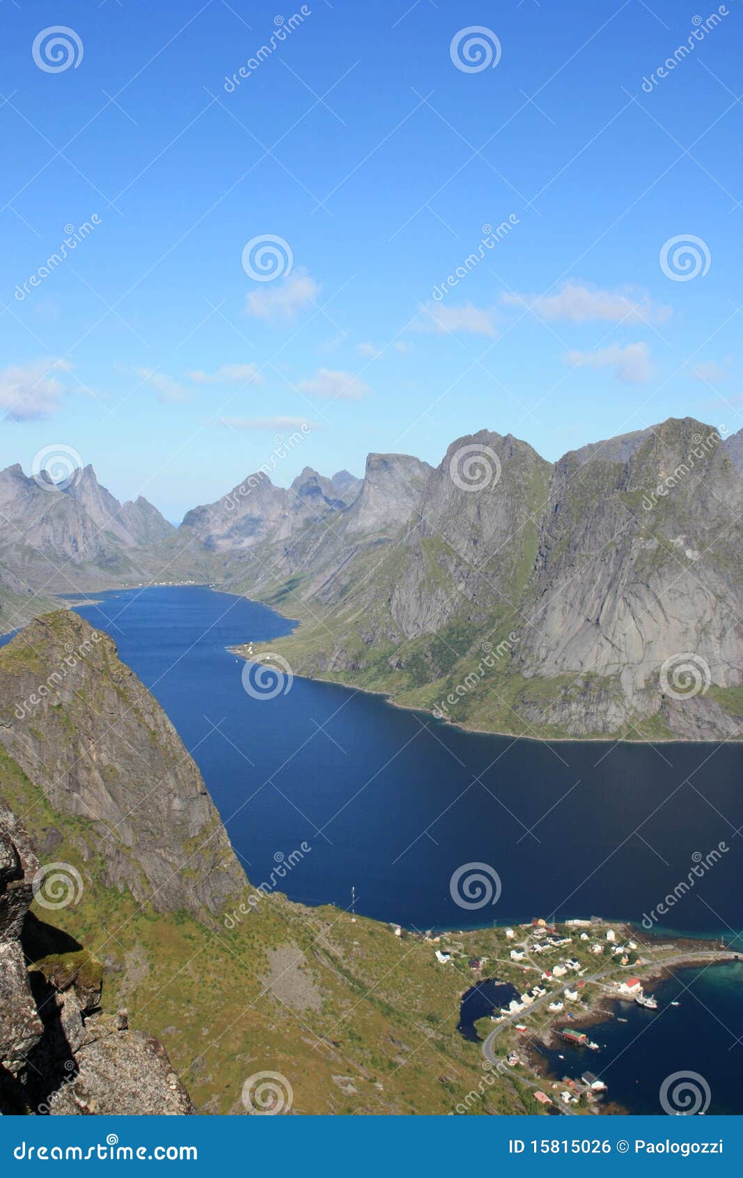 fjord of lofoten islands seen from reinebringen