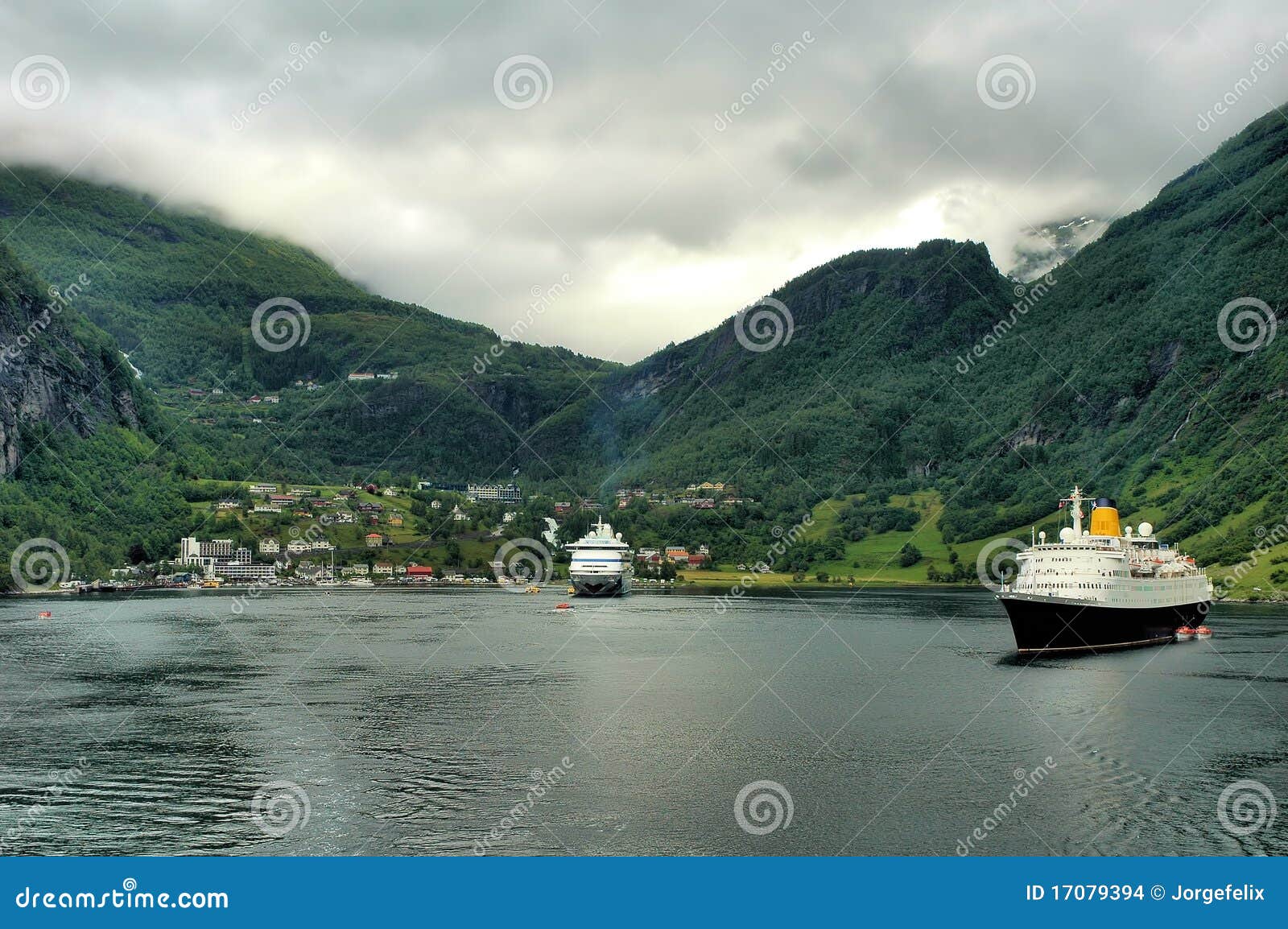 Fjords Norway. Nad scenicznym fjord wysokie góry Norway