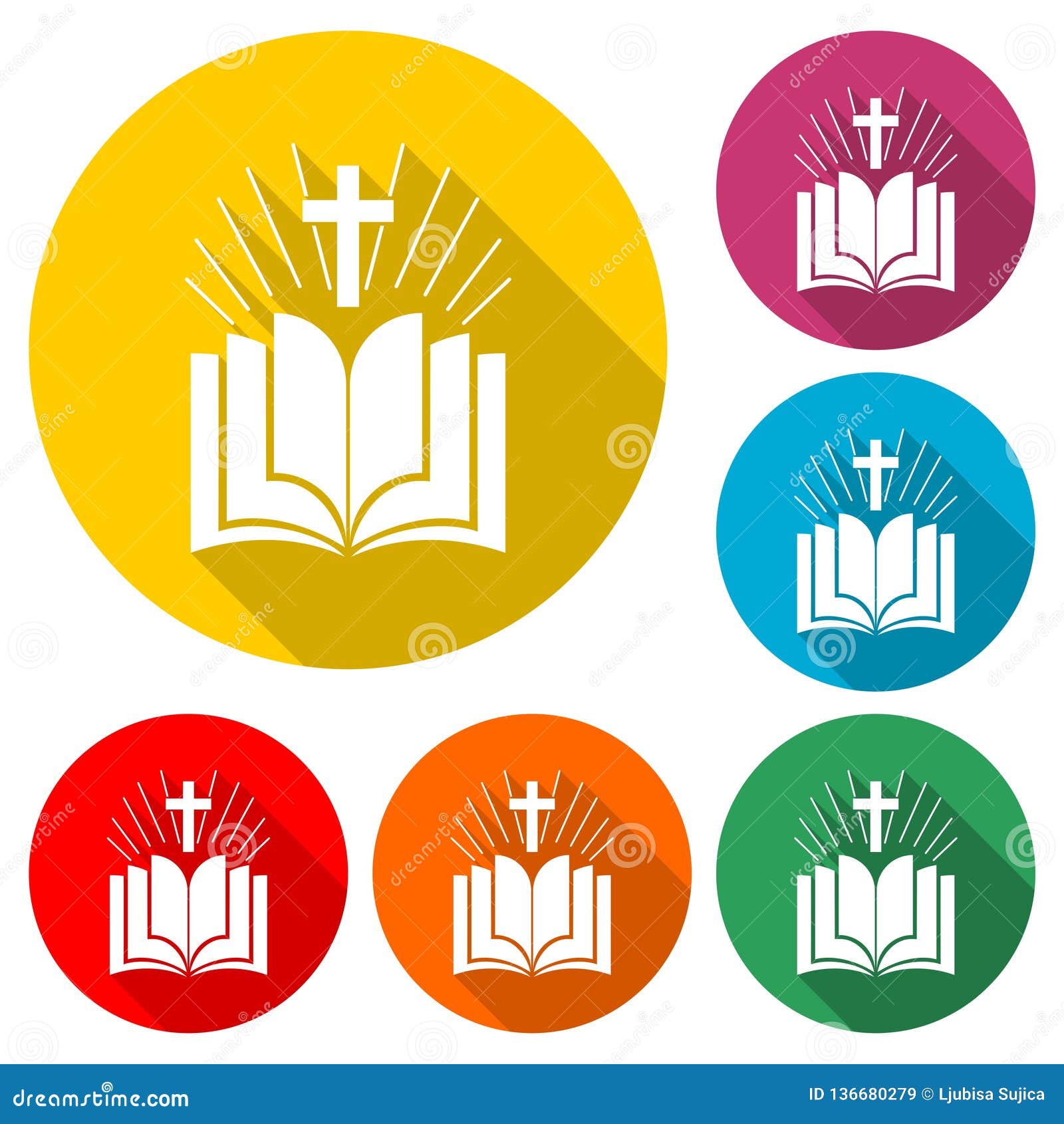 Flache Ikone Der Heiligen Bibel Oder Logo Farbsatz Mit Langem Schatten Vektor Abbildung Illustration Von Kreuz Literatur 136680279