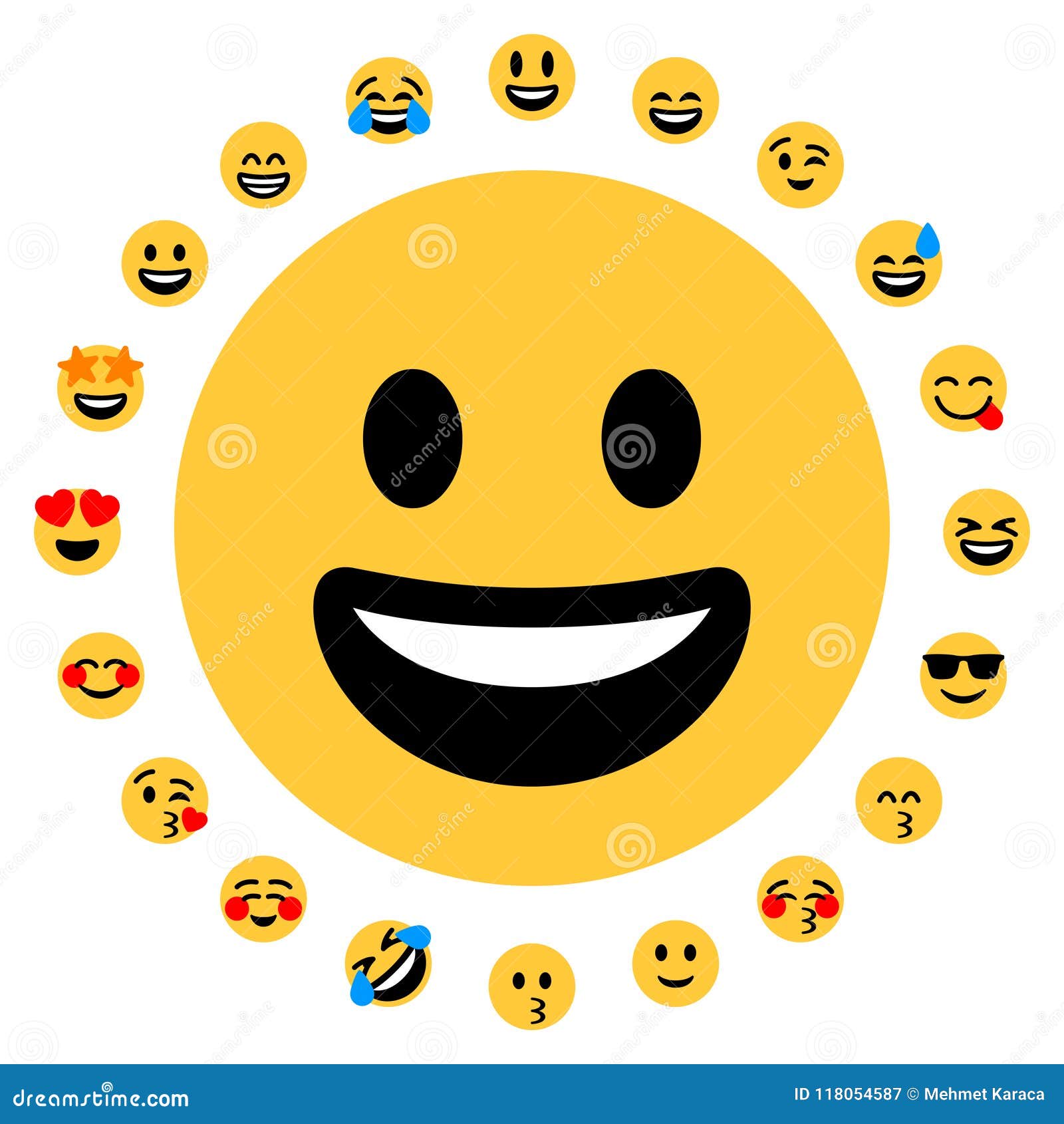 20 Flaches Emoji-smiley-Gesichts-Positiv Vektor Abbildung