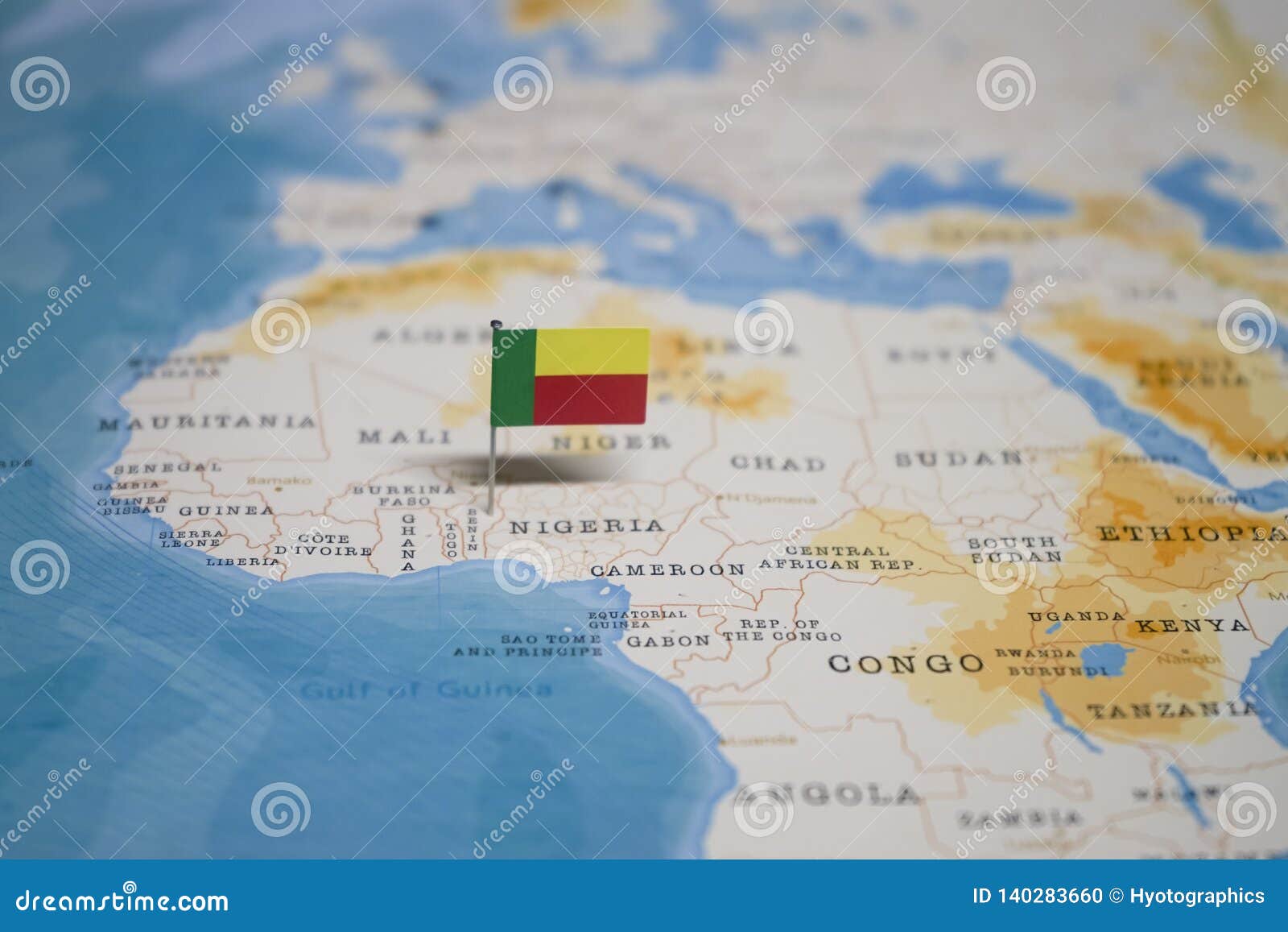 The Flag Of Benin In The World Map Stock Photo Image Of Location
