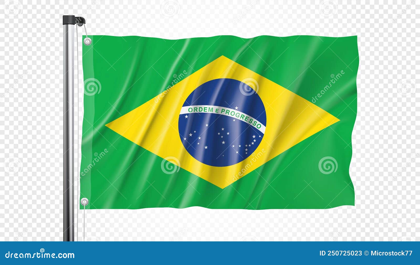 Flag of Brazil Isolated on Transparent Background, Realistic Vector