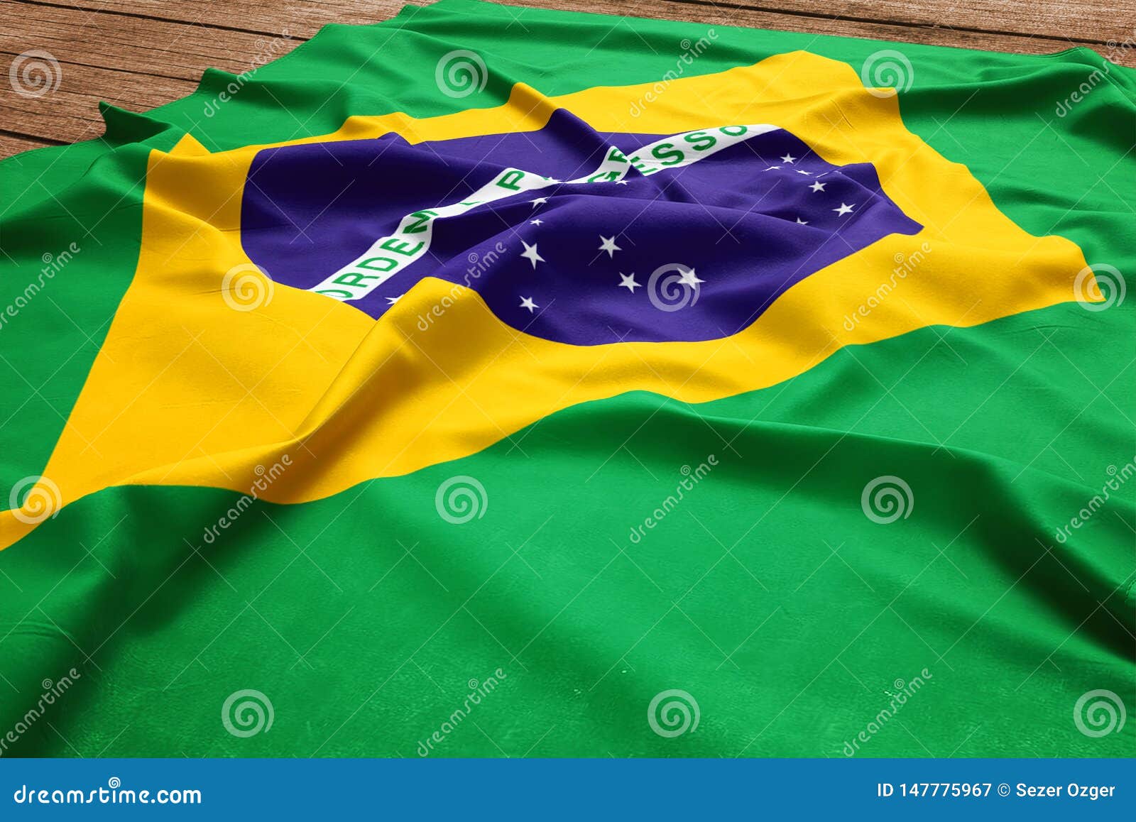 Flag Of Brazil On A Wooden Desk Background Silk Brazilian