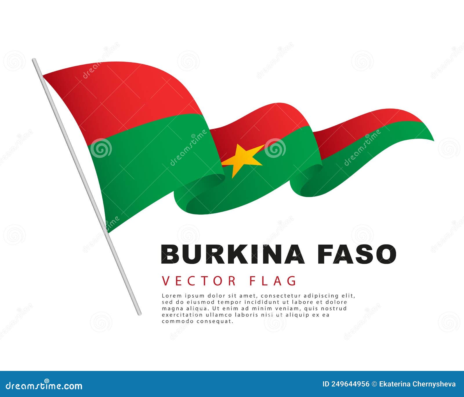The Flag of Burkina Faso Hangs on a Flagpole and Flutters in the Wind.  Vector Illustration on a White Background Stock Vector - Illustration of  flagpole, country: 249644956