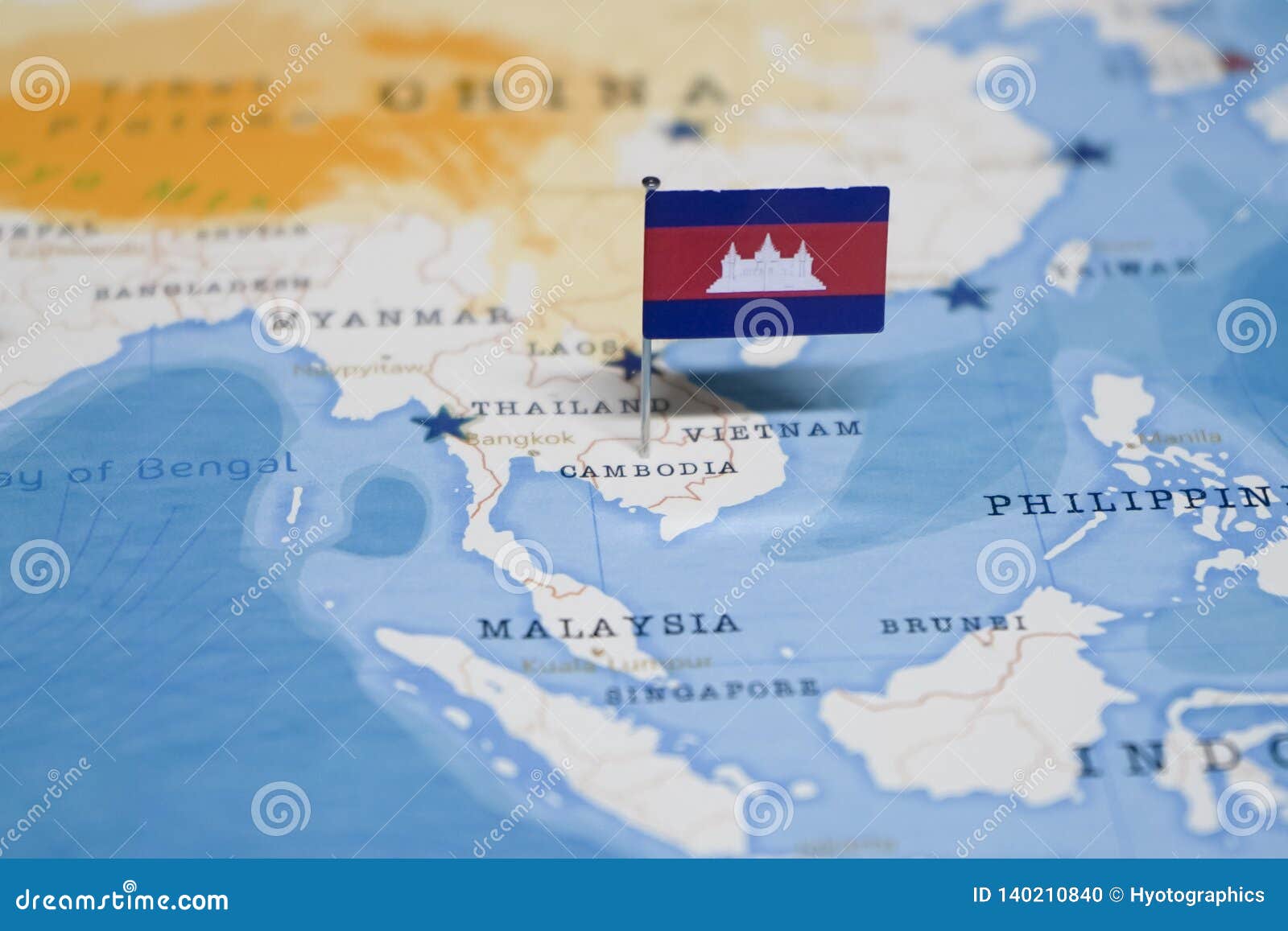 The Flag Of Cambodia In The World Map Stock Photo - Image Of Country,  Atlas: 140210840