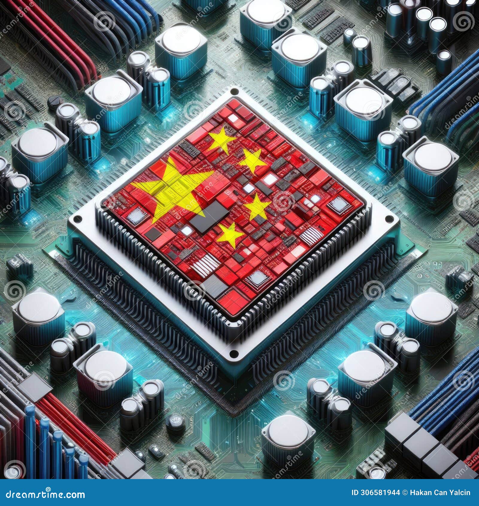 flag of china on a mainboard cpu chip