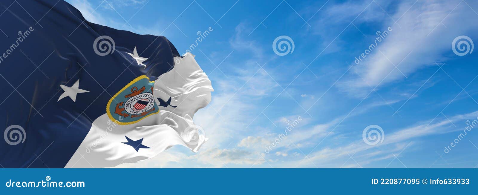 flag of commandant of the united states coast guard waving in the wind. usa national defence. copy space. 3d 