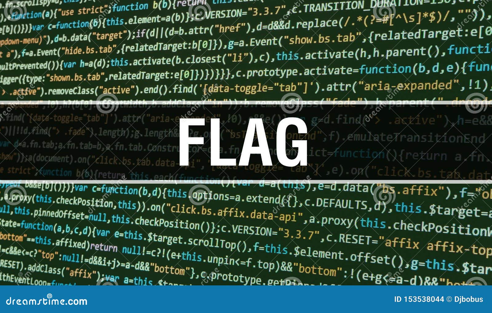 Flag Concept with Random Parts of Program Code. Flag with Programming Code Abstract Technology