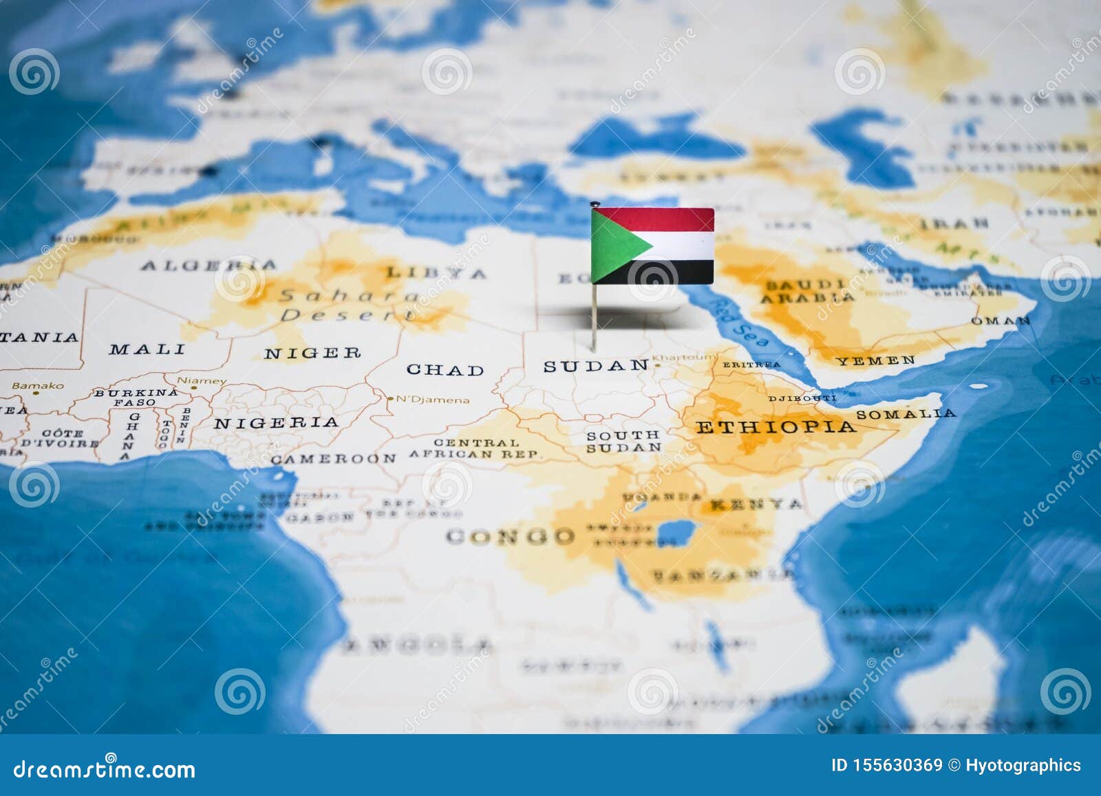 the flag of sudan in the world map