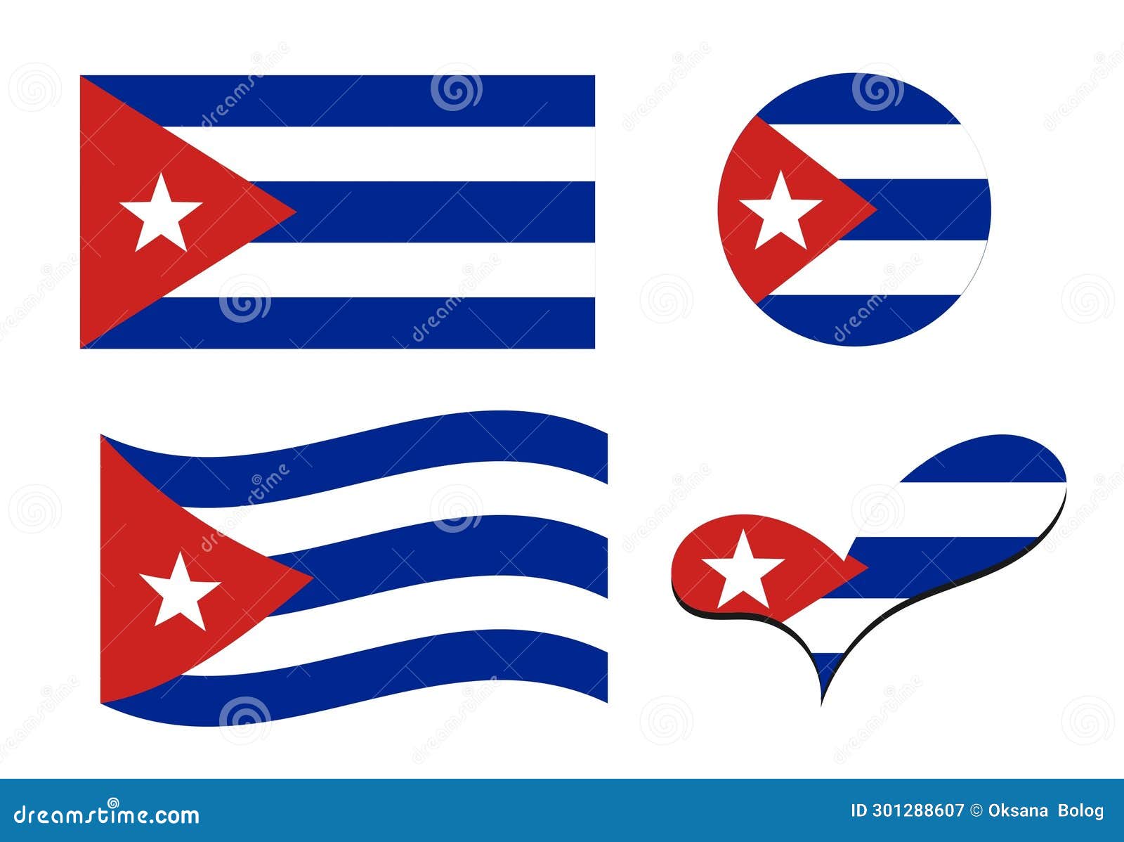 Flag of Cuba. 4 Variants of the Cuban Flag. Cuban Flag in Different