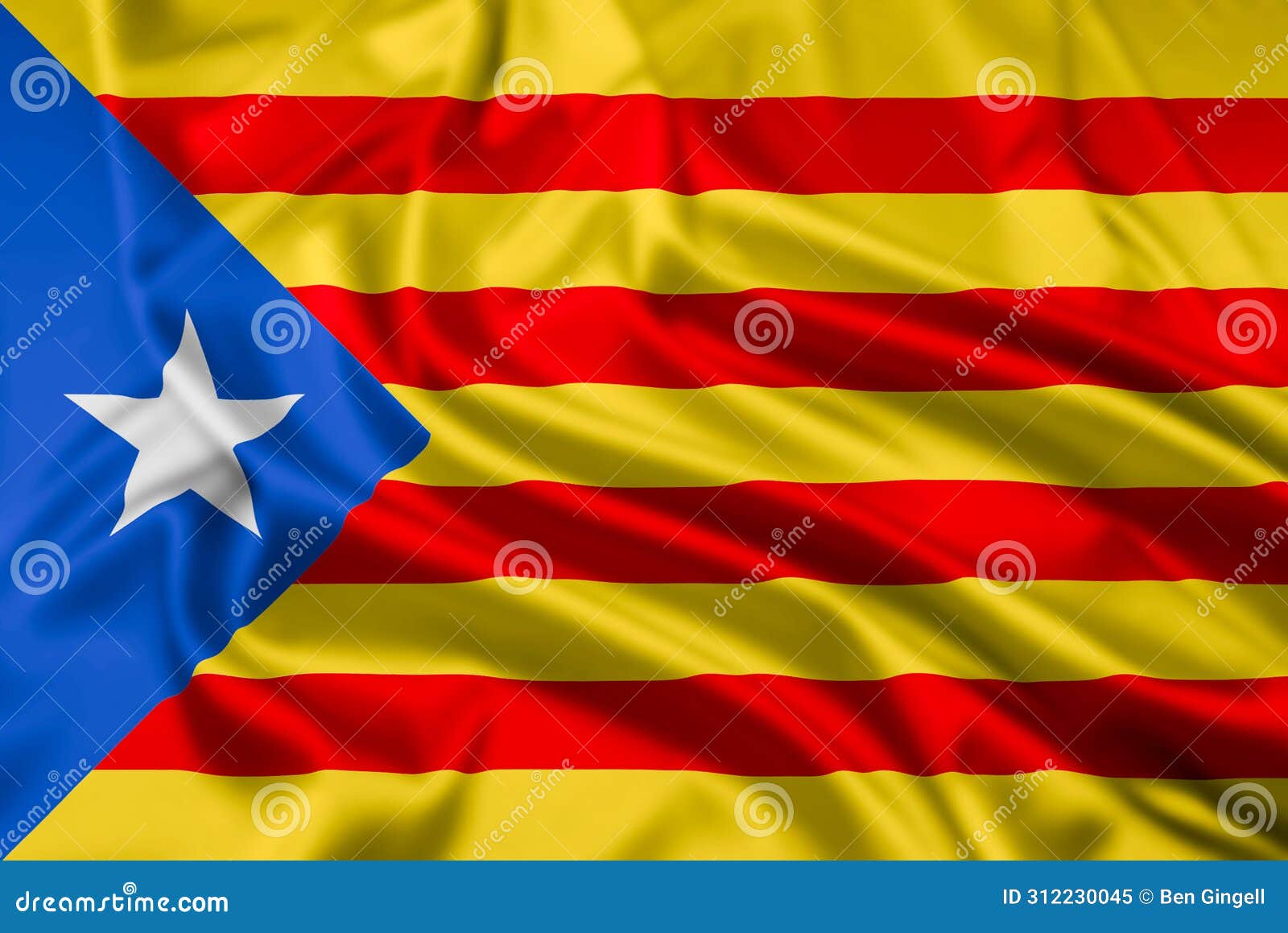 the flag estelada of catalonia rippled