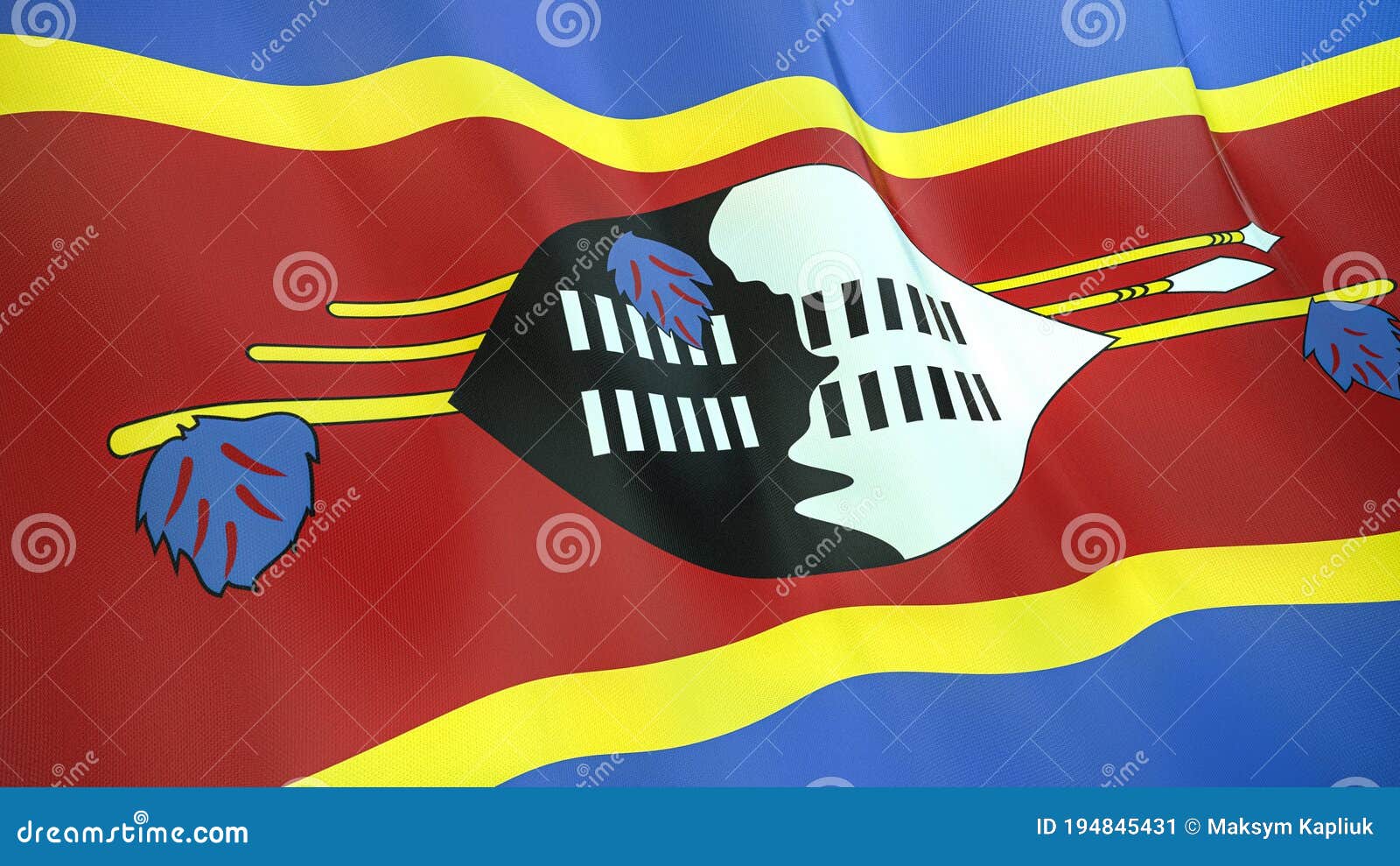 the flag of eswatini. waving silk flag of eswatini. high quality render. 3d 