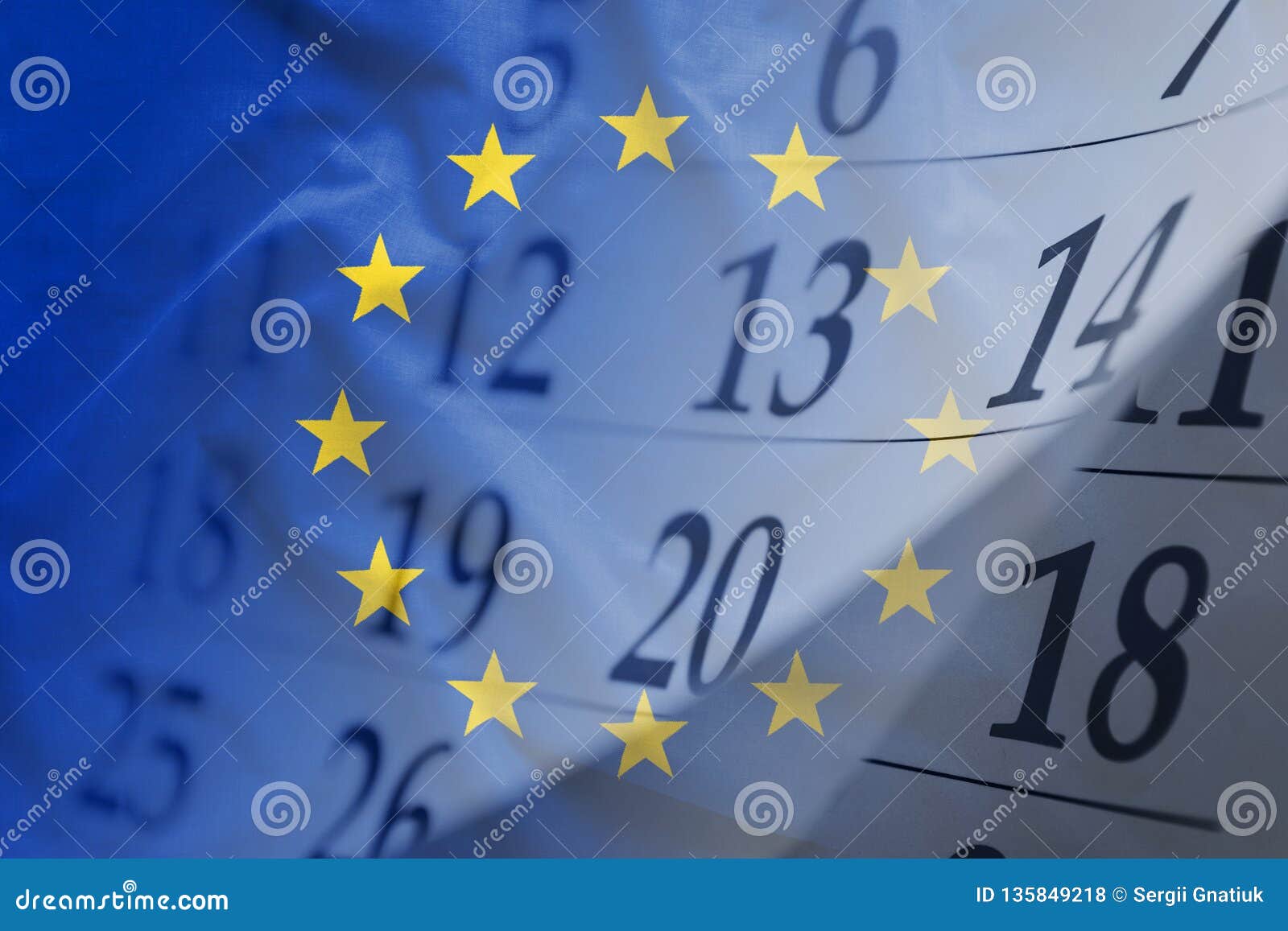 The Flag of EU with Calendar in the Background Stock Photo Image of