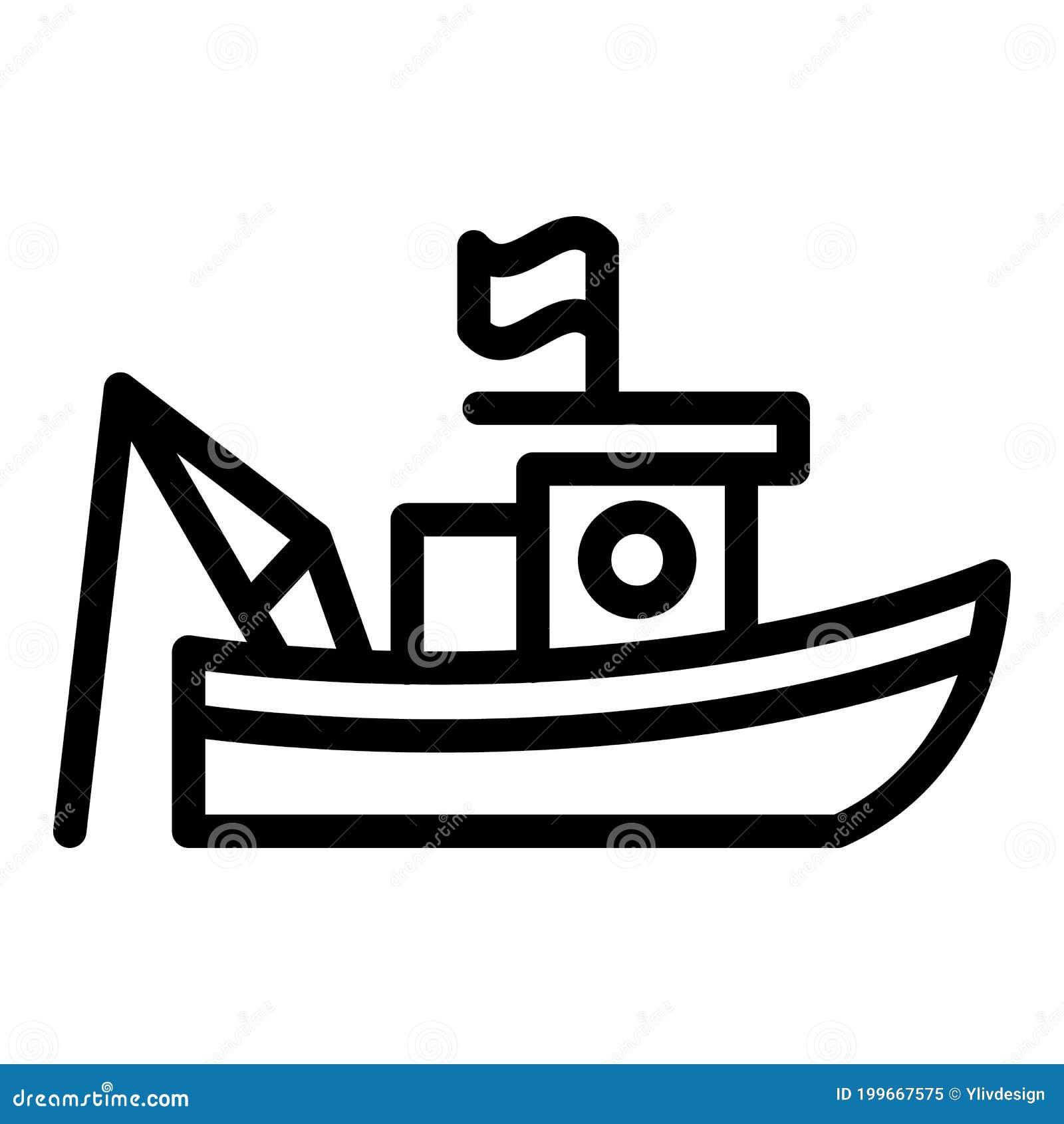 Flag Fishing Boat Icon, Outline Style Stock Vector - Illustration