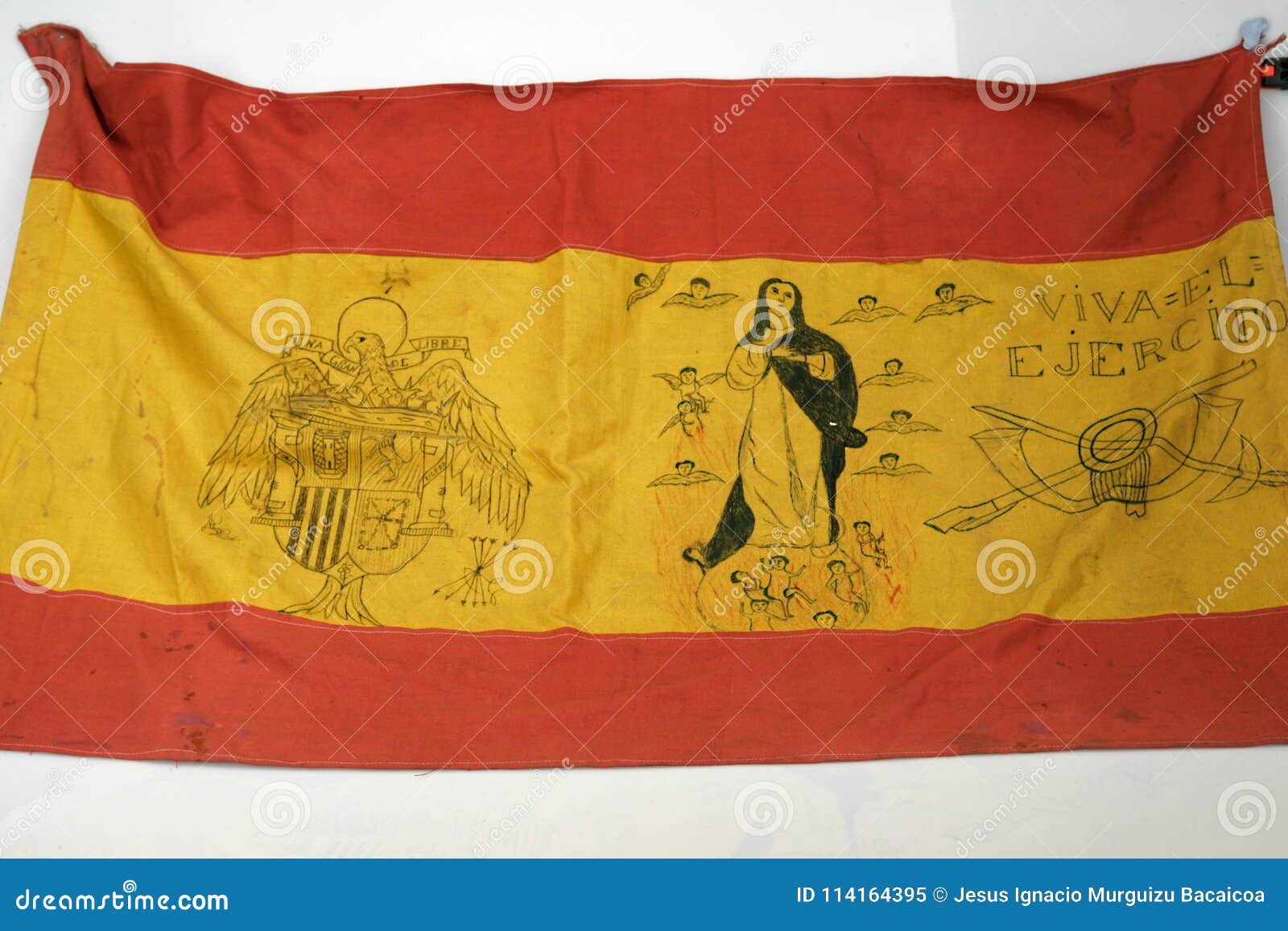 flag of the francoist army with drawings. spanish civil war