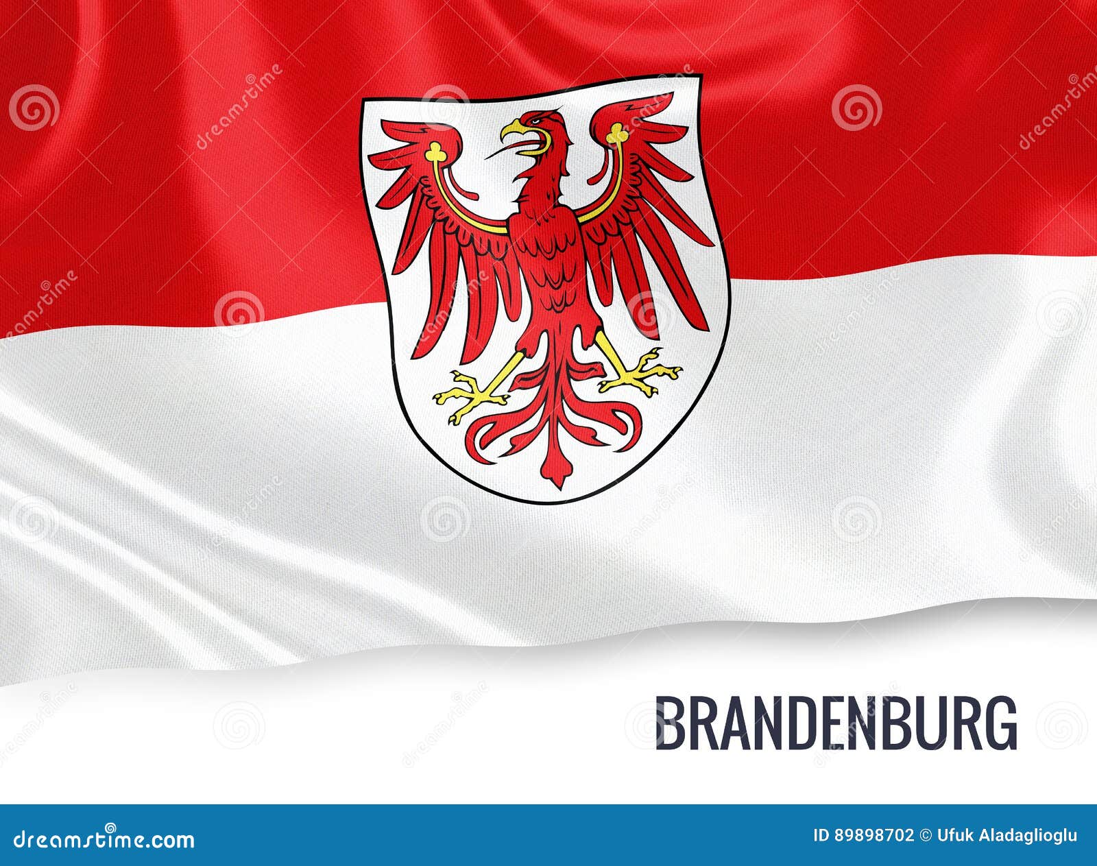 Flag of German State Brandenburg Waving on an Isolated White