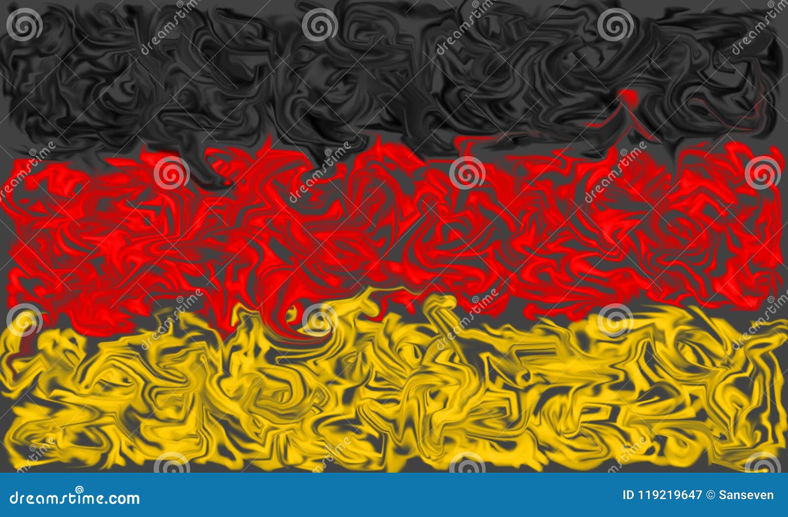 Flag of Germany Black, Red and Yellow Smeared Burning Colors Stock