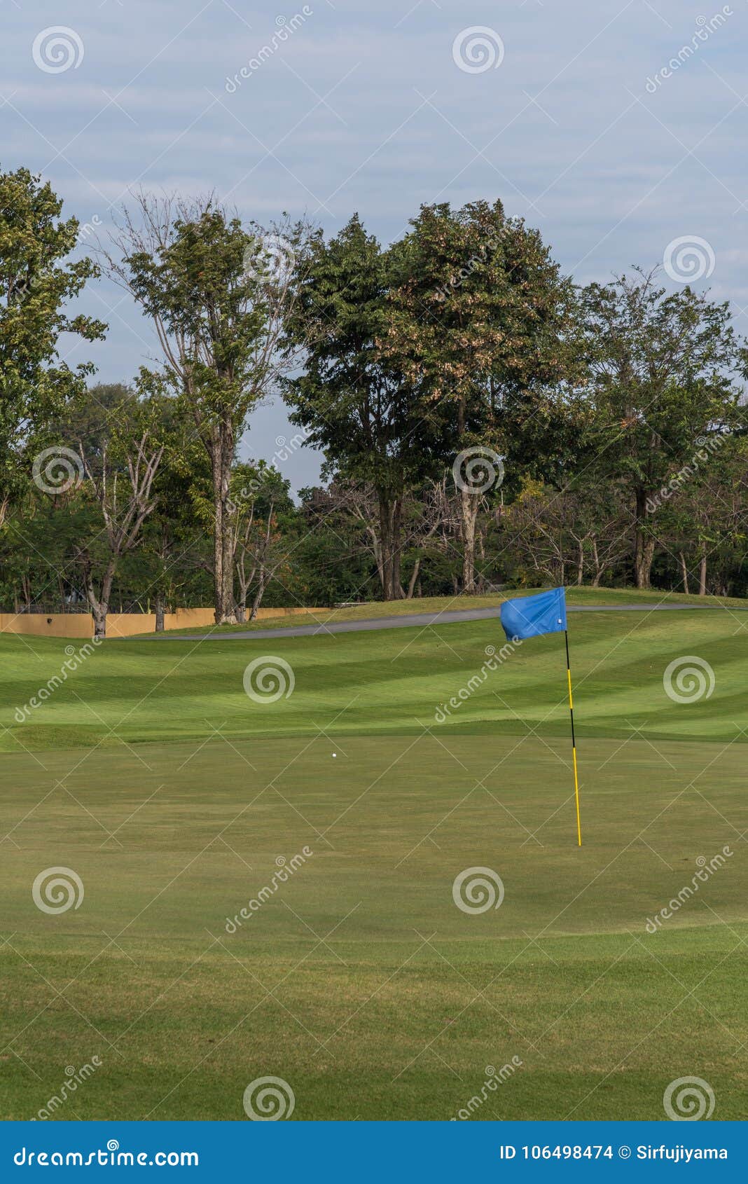 Flag at golf course stock photo. Image of game, fairway 106498474