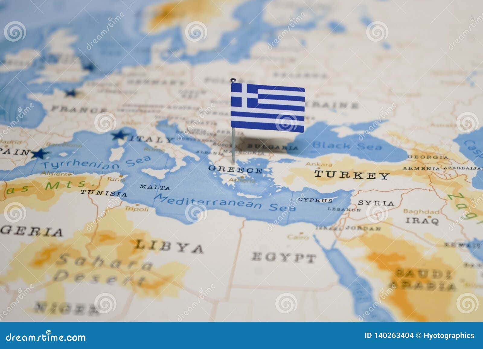 The Flag of Greece in the World Map Stock Photo Image of location, atlas 140263404