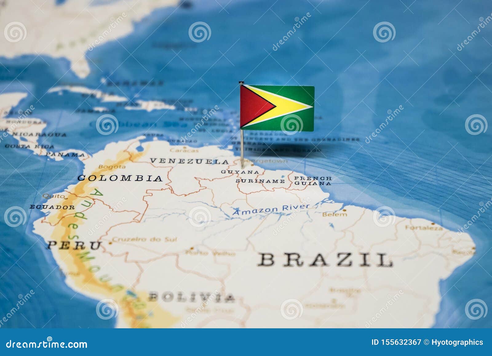 The Flag of Guyana in the World Map Stock Image Image of arrival