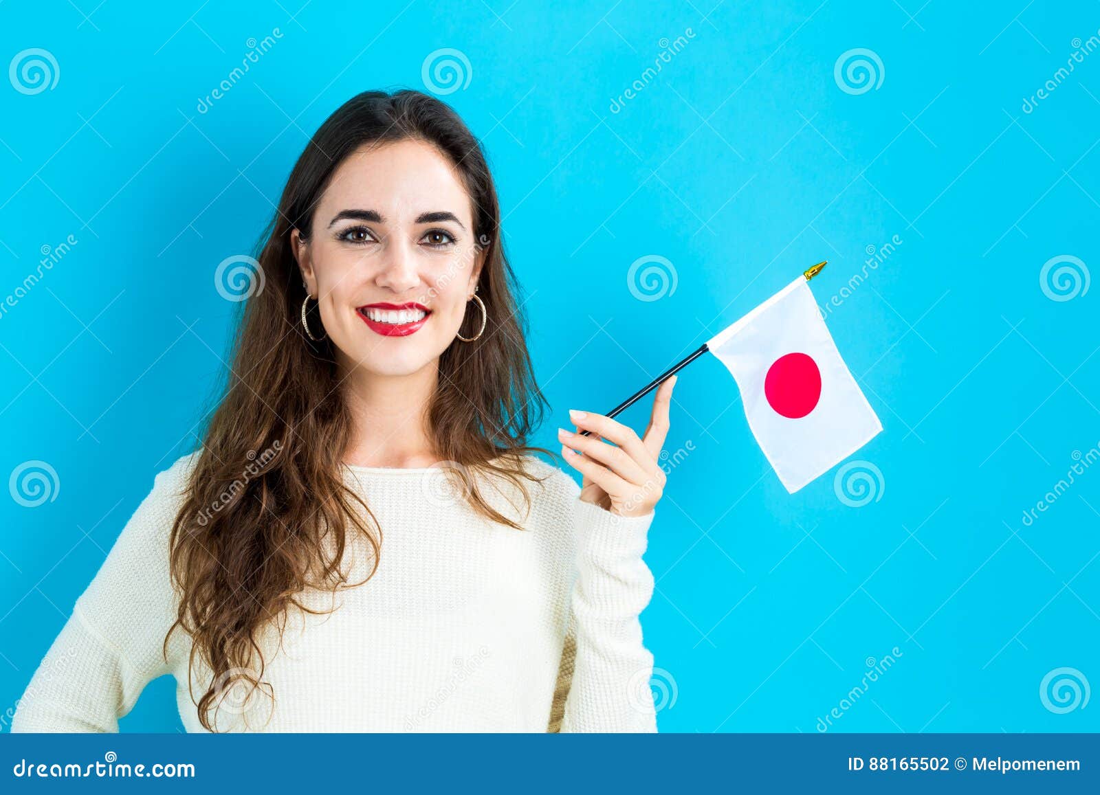 Flag Holding Japanese Woman Young Στοκ Εικόνες - εικόνα από : 88165502