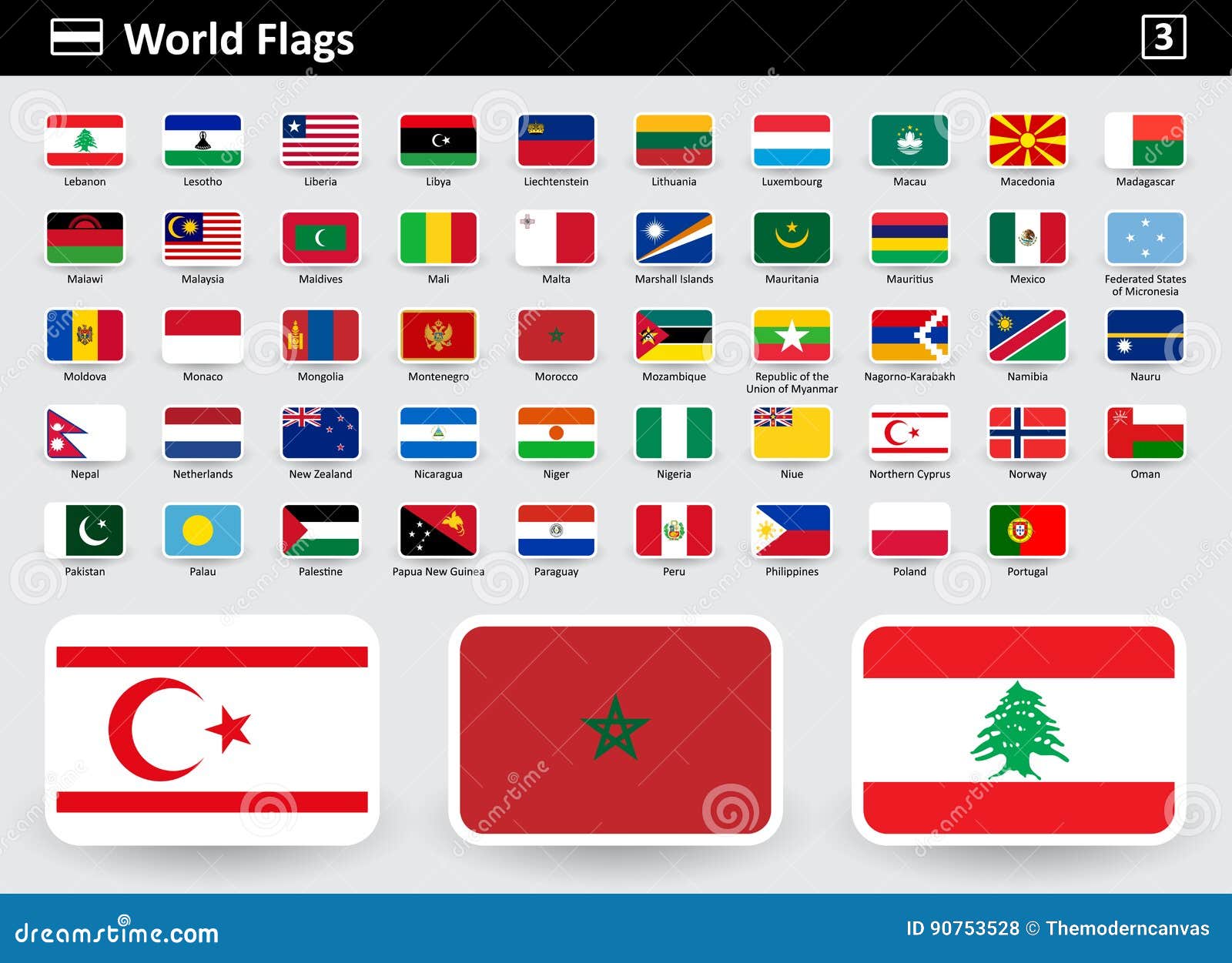 Flag Icons Of The World With Names In Alphabetical Order Stock Vector