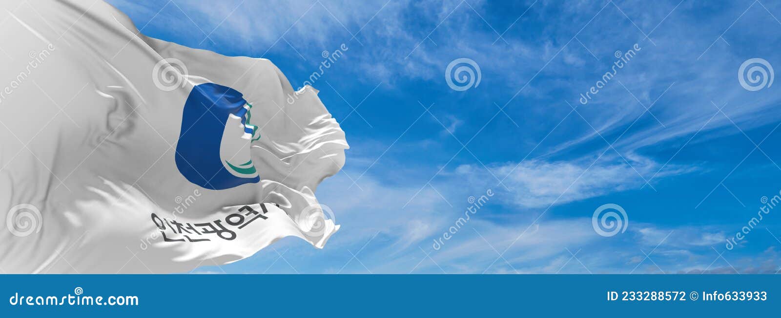 Flag of Incheon , South Korea at Cloudy Sky Background on Sunset ...
