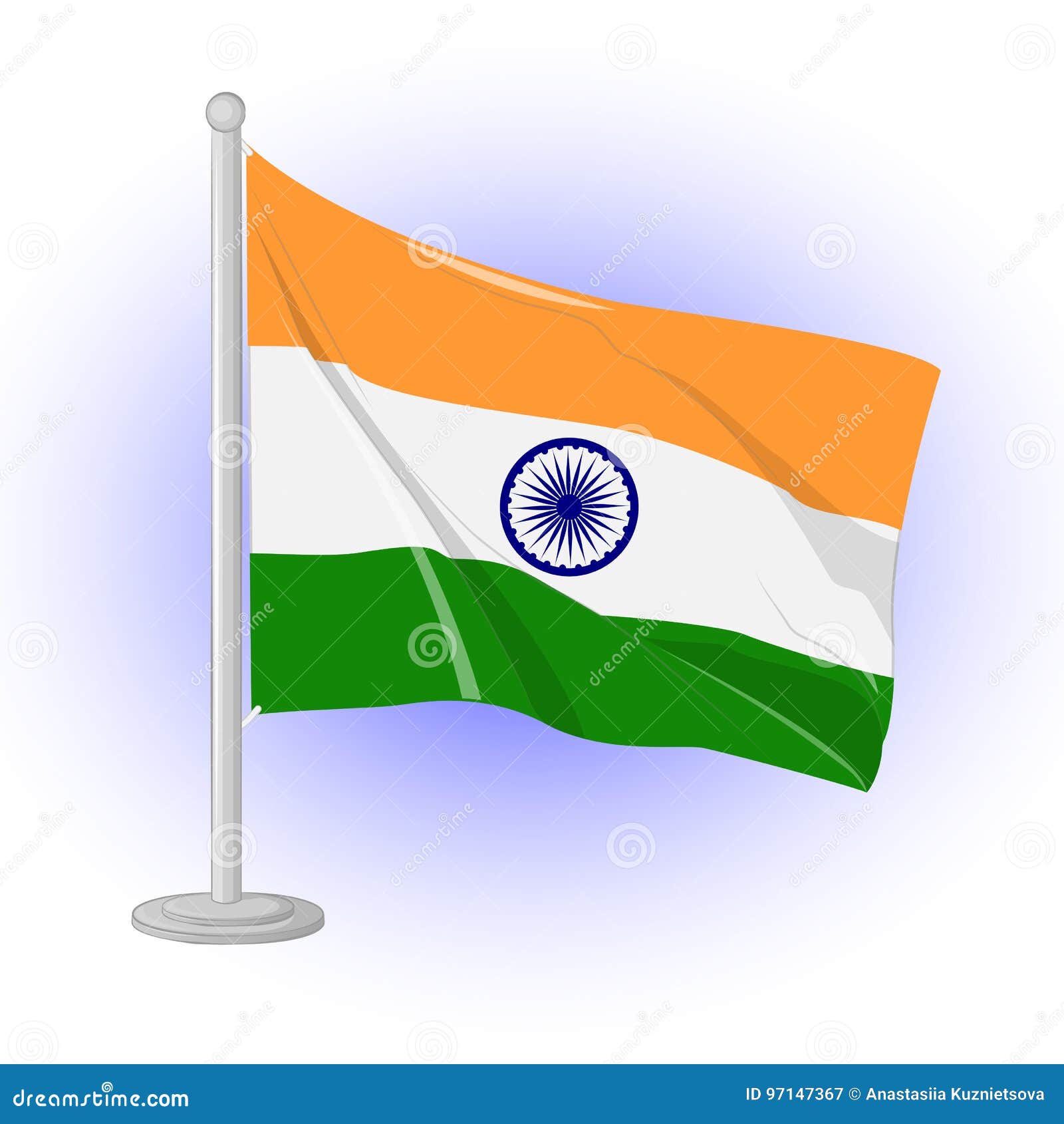 Flag of India Flapping on the Wind. Icon for Your Design on Blue Background  in Cartoon Style for Independence Stock Vector - Illustration of  background, flying: 97147367