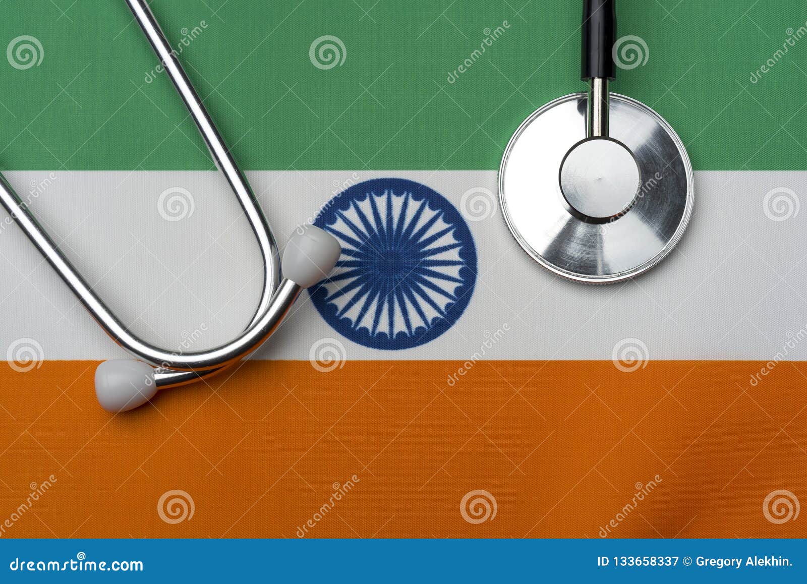 The Flag of India and a Stethoscope. the Concept of Medicine Stock