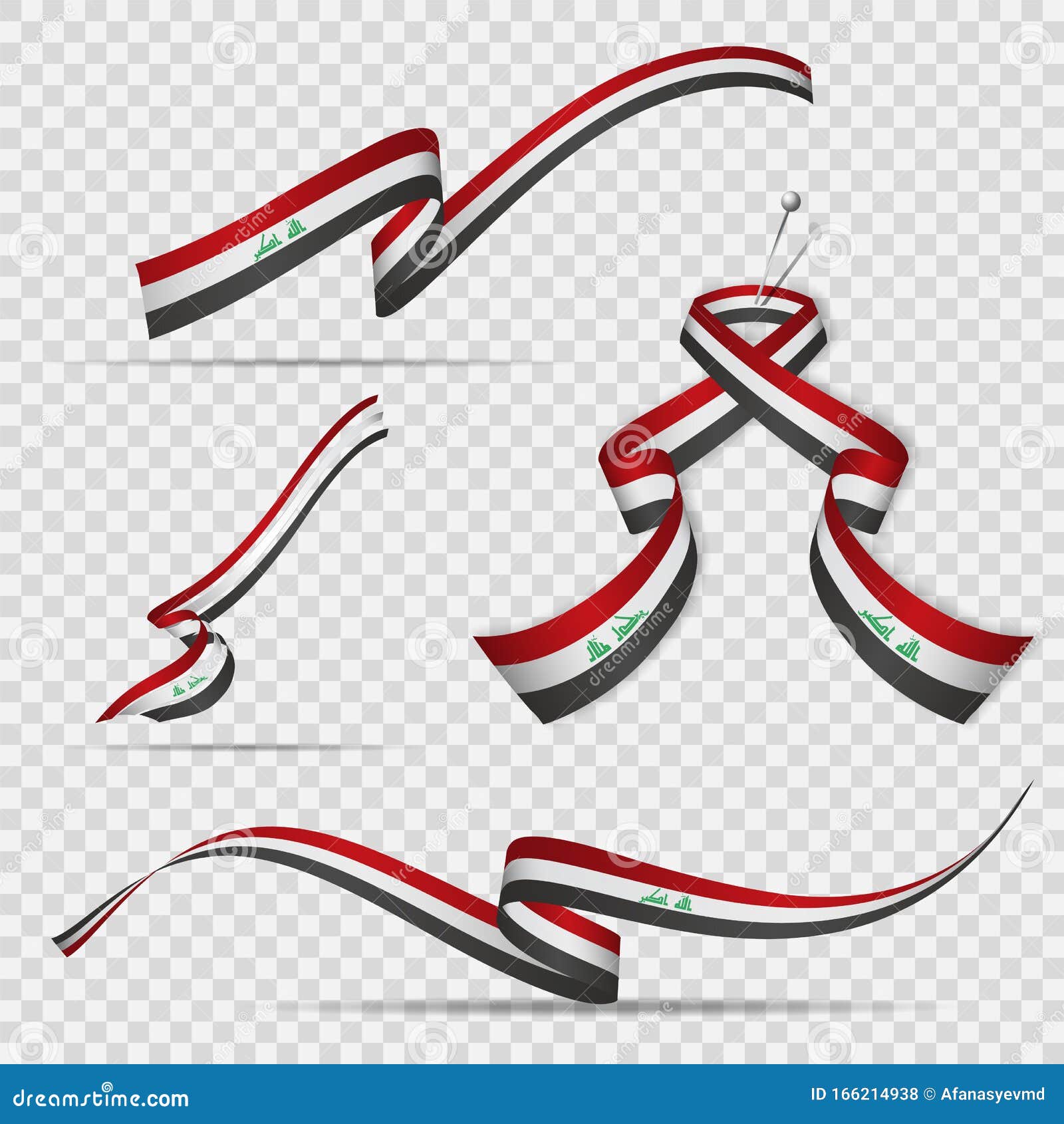 flag of iraq. 3rd of october. set of realistic wavy ribbons in colors of iraqi flag on transparent background. allahu