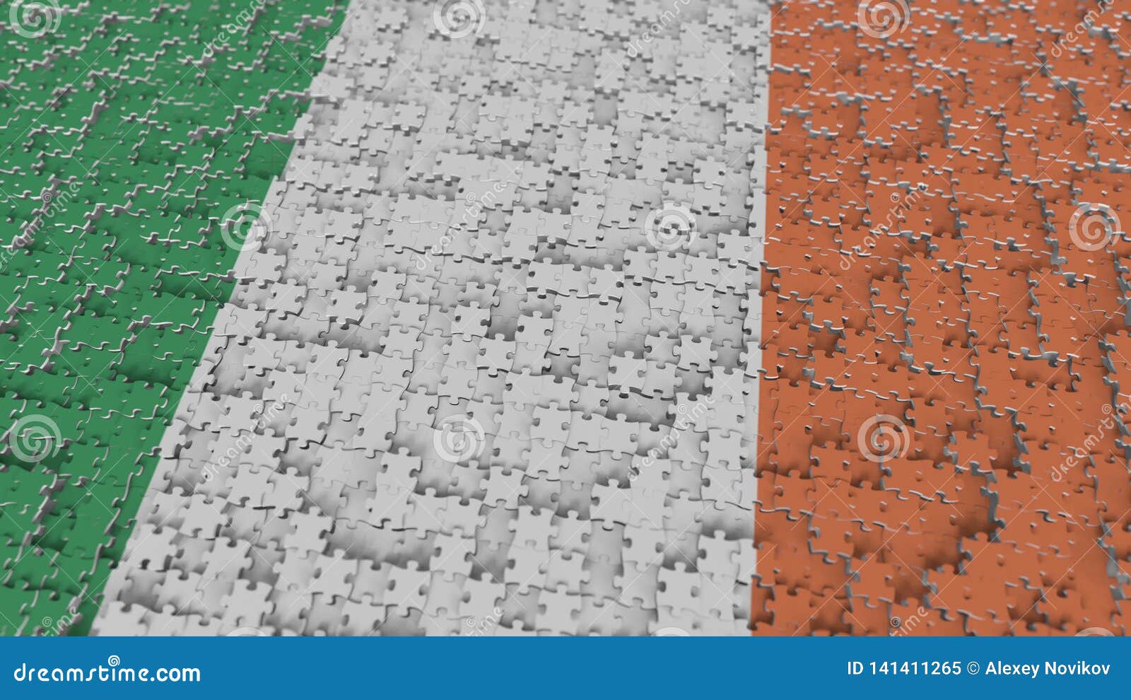 Flag of Ireland Being Made with Jigsaw Puzzle Pieces. Irish Problem