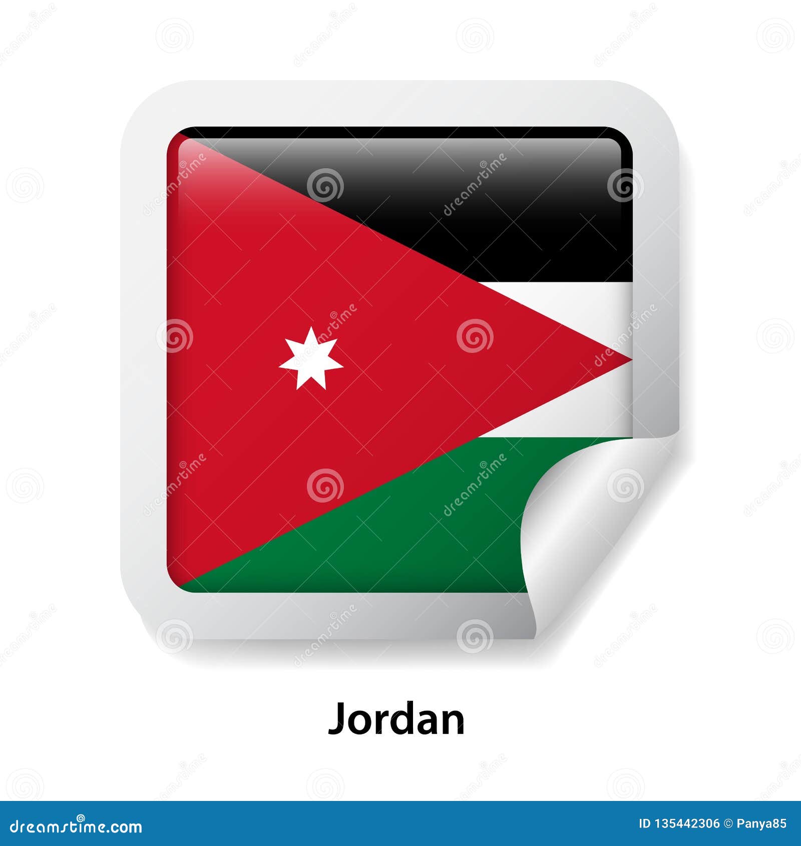 Flag of Jordan. Round Glossy Sticker Stock Vector Illustration of