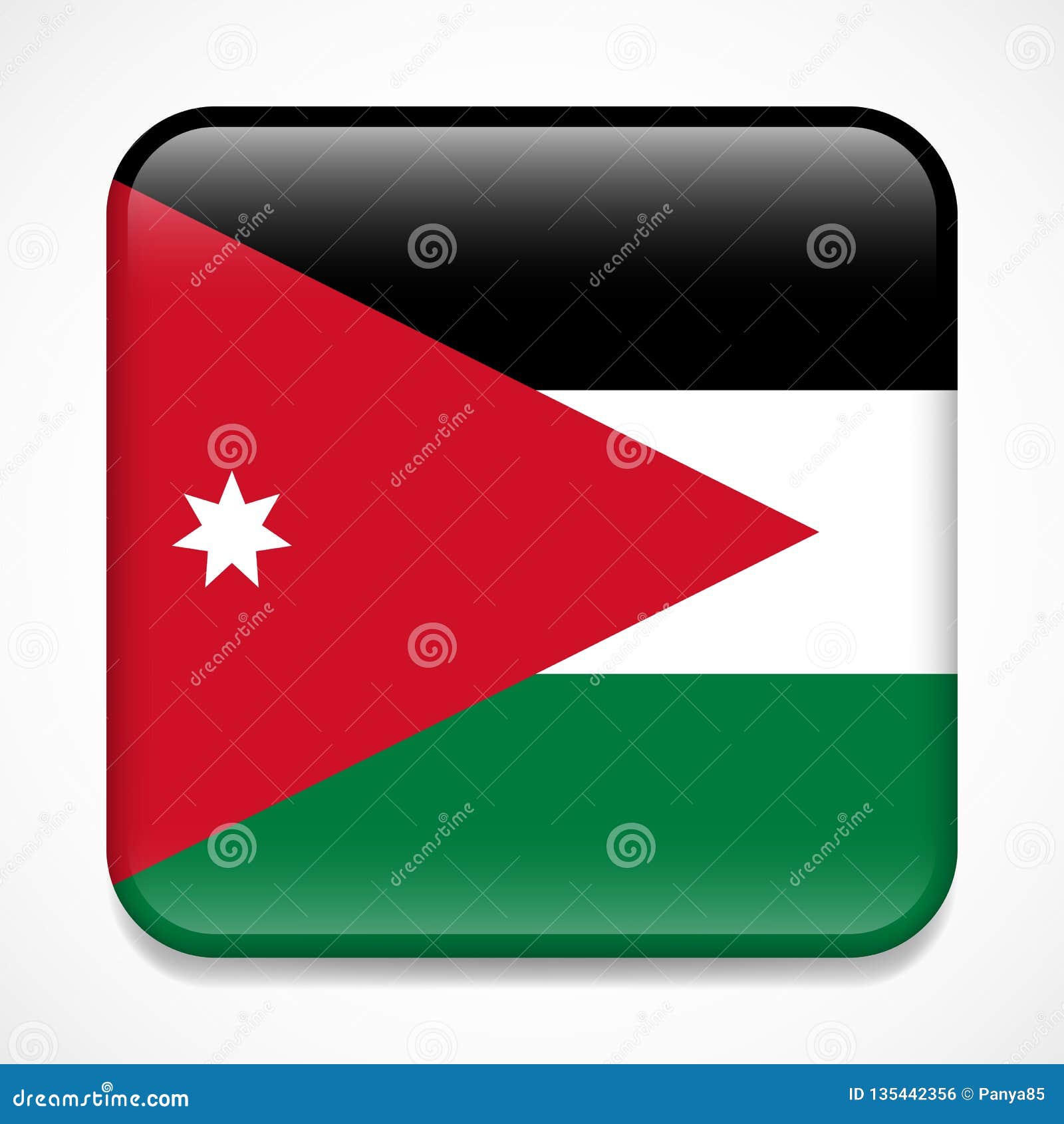 Flag of Jordan. Square Glossy Badge Stock Vector Illustration of flag