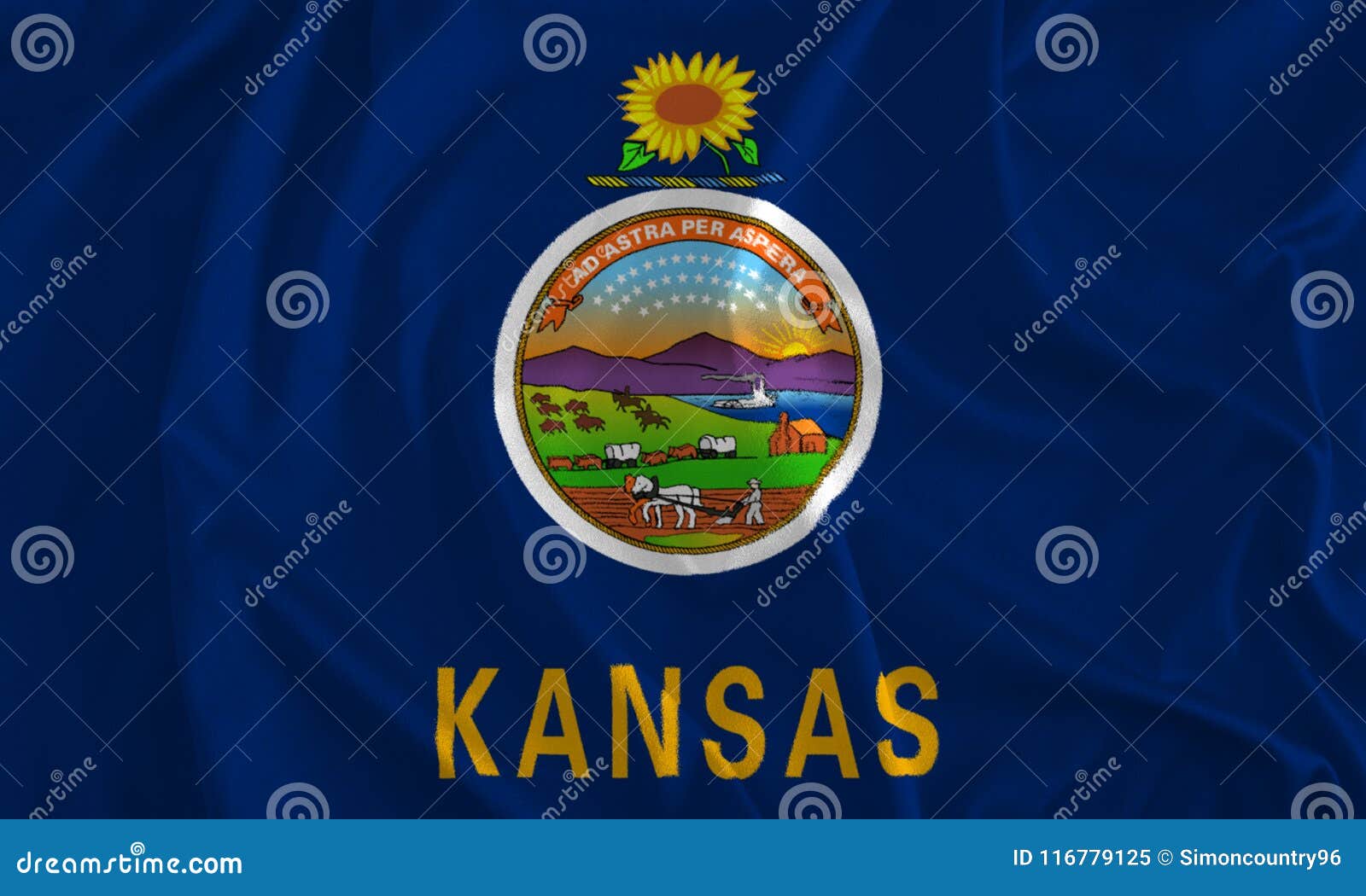 Flag of Kansas Background, the Sunflower State Stock Illustration