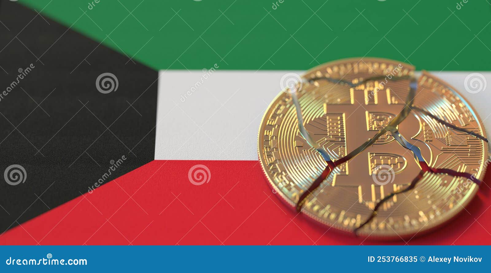 Flag of Kuwait and Broken Bitcoin. Cryptocurrency Ban or Crypto Legal  Issues Concepts, 3d Rendering Stock Illustration - Illustration of  economic, authority: 253766835