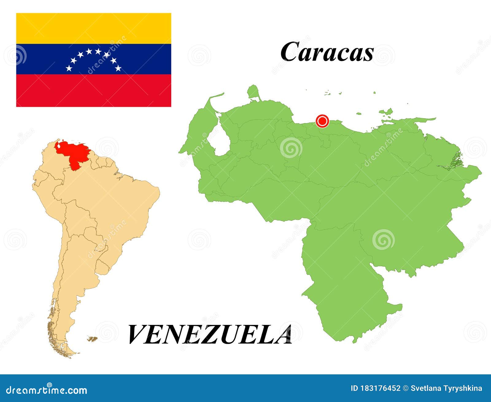 Flag Map Capital Of Venezuela Stock Vector Illustration Of Outline