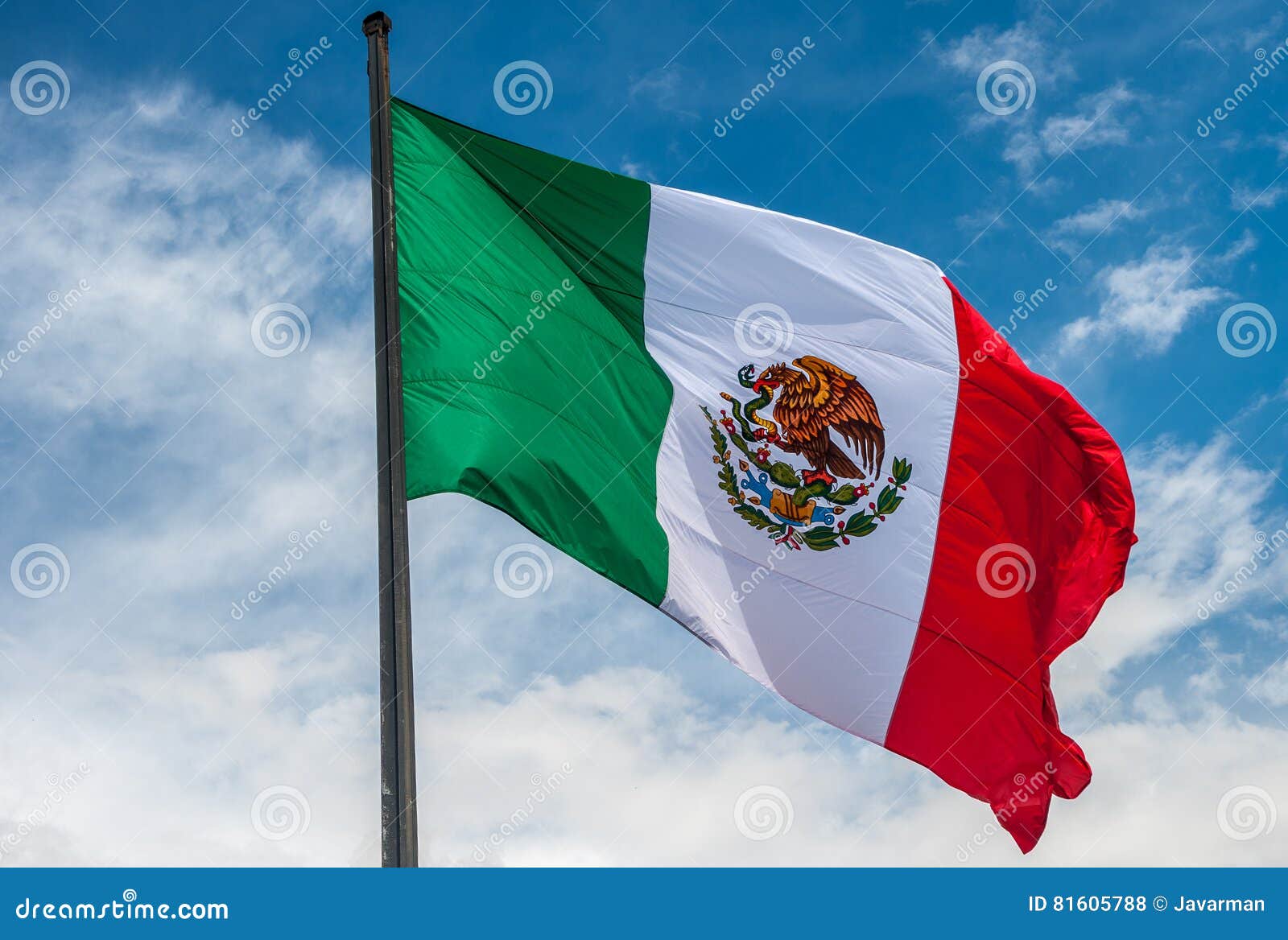 flag of mexico over blue cloudy sky