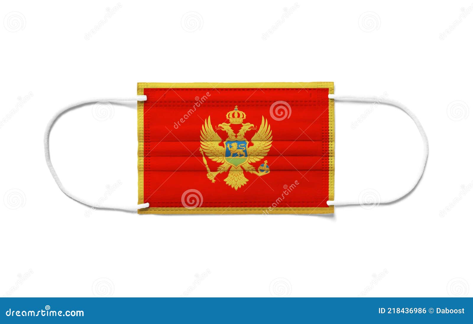 Flag of Montenegro on a Disposable Surgical Mask. White Background