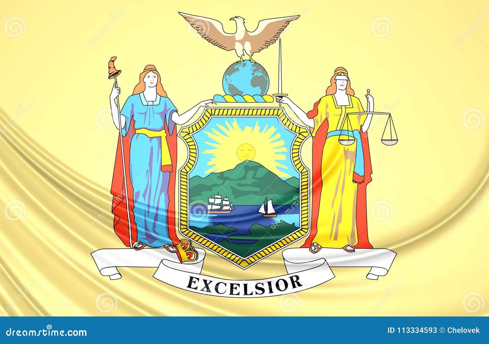 Flag of New York State 17781901, USA. Stock Illustration
