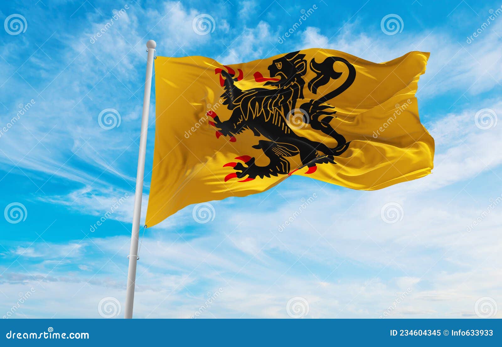 Flag of Nord Pas De Calais, France at Cloudy Sky Background on Sunset ...