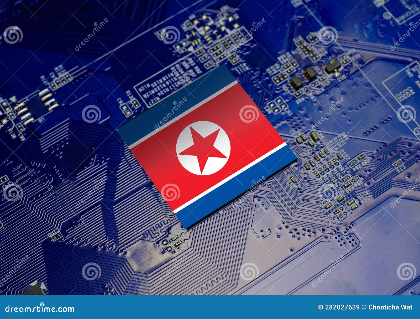 Flag of North Korea on CPU Operating Chipset Computer Electronic