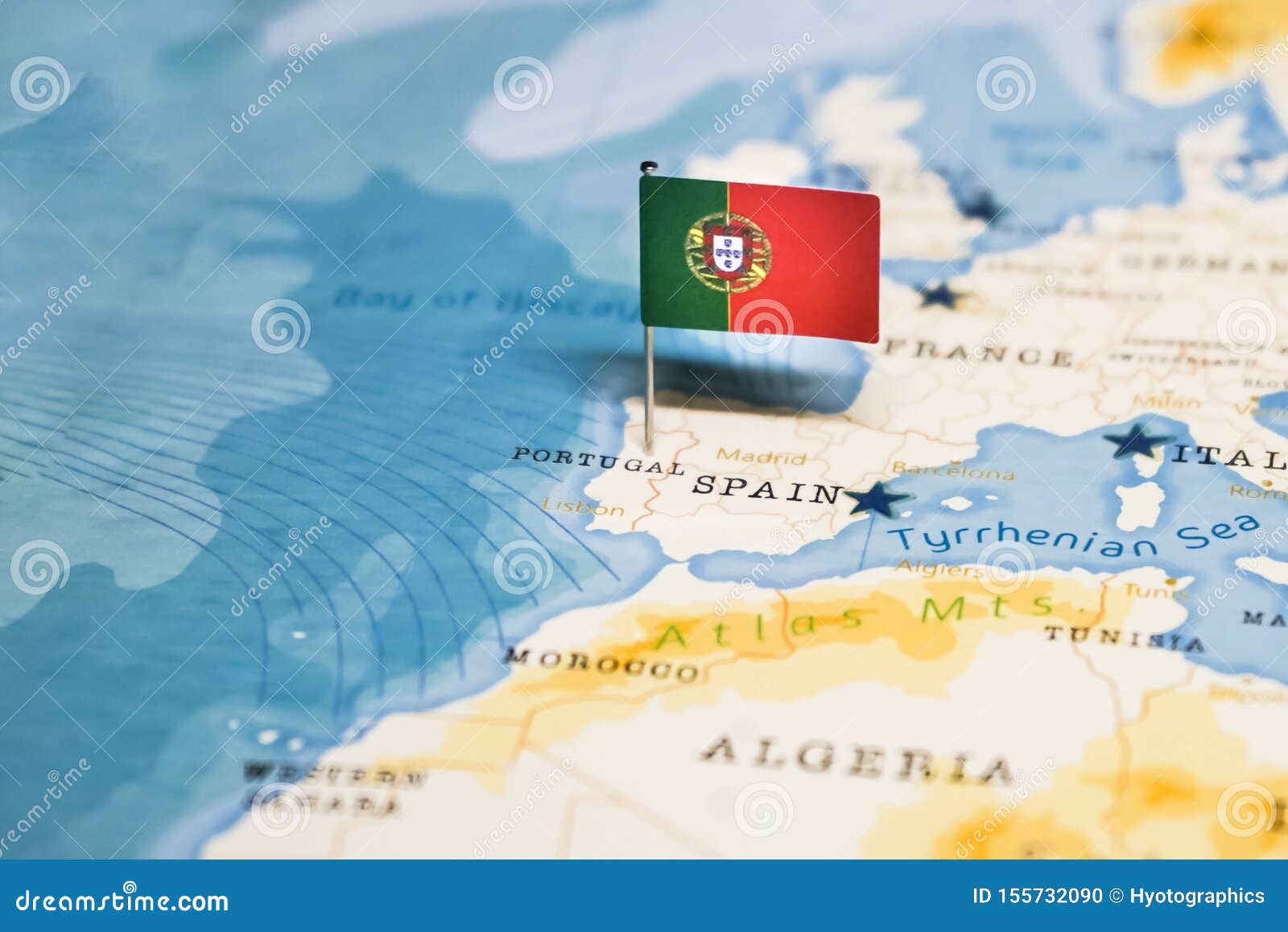 Pin map with Portugal flag on world map. Vector illustration