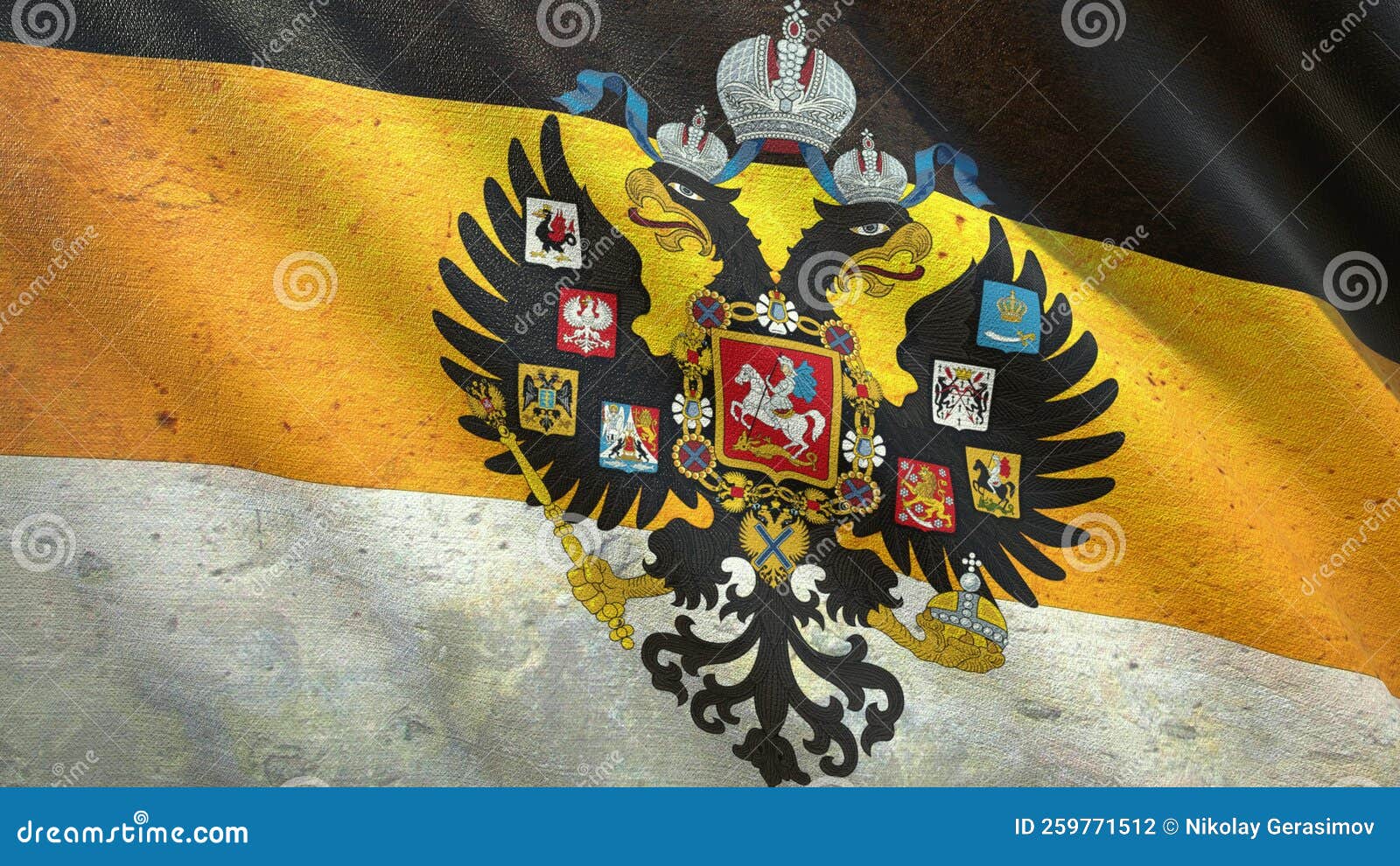 Flag of the Russian Empire Waving in the Wind 3d-rendering Stock