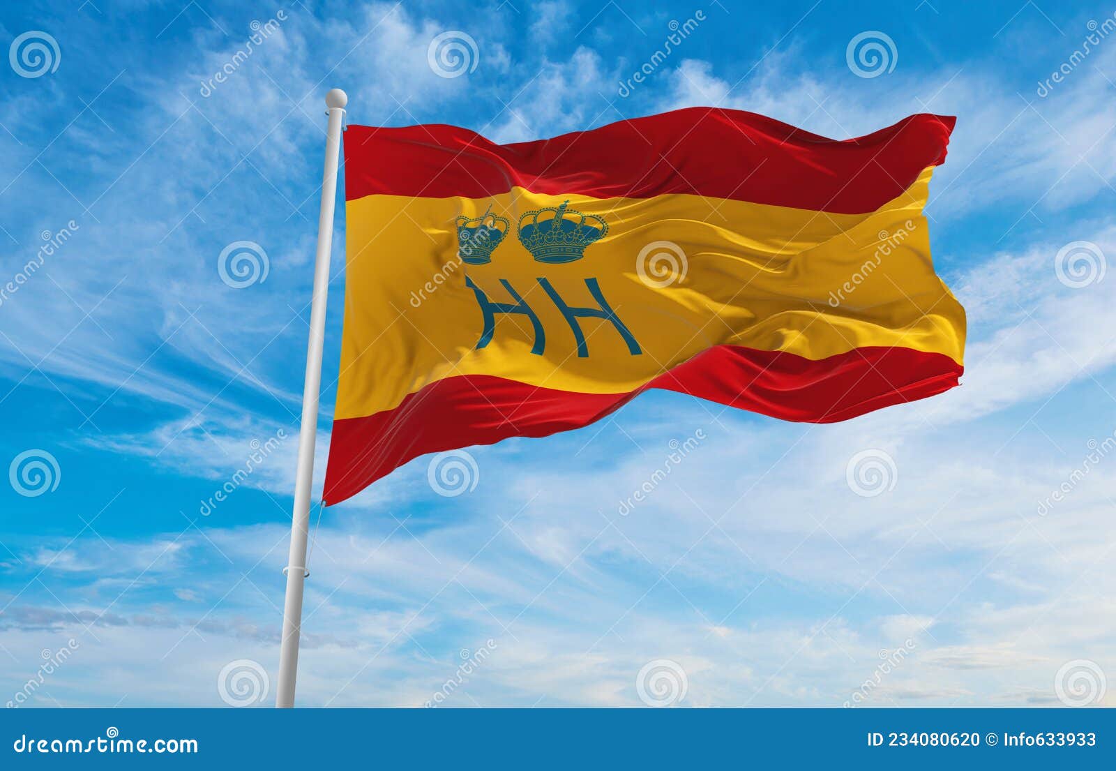 flag of servicio de vigilancia aduanera , spain at cloudy sky background on sunset, panoramic view. spanish travel and patriot