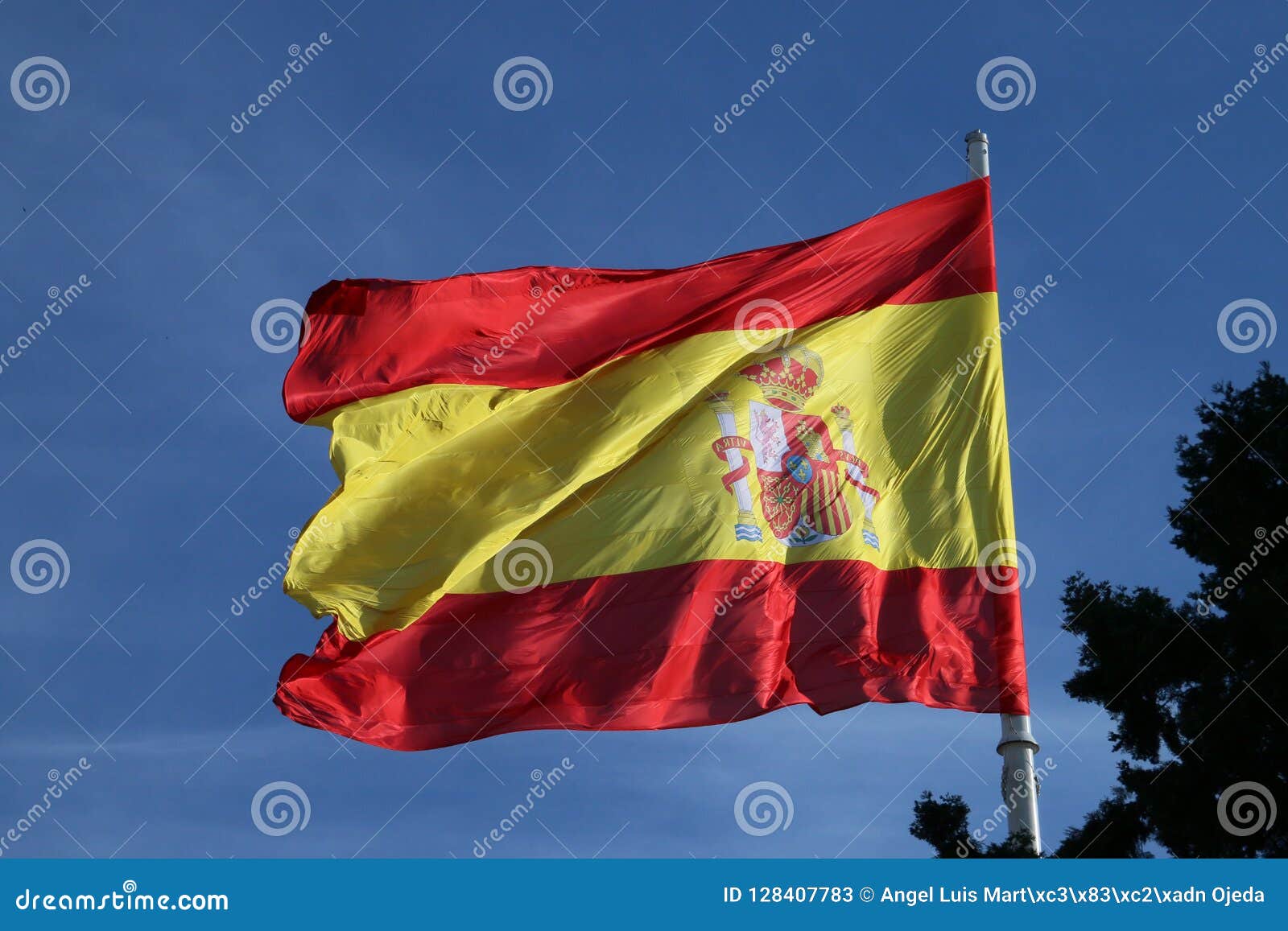 flag of spain. spanish patriotism in madrid, spain.