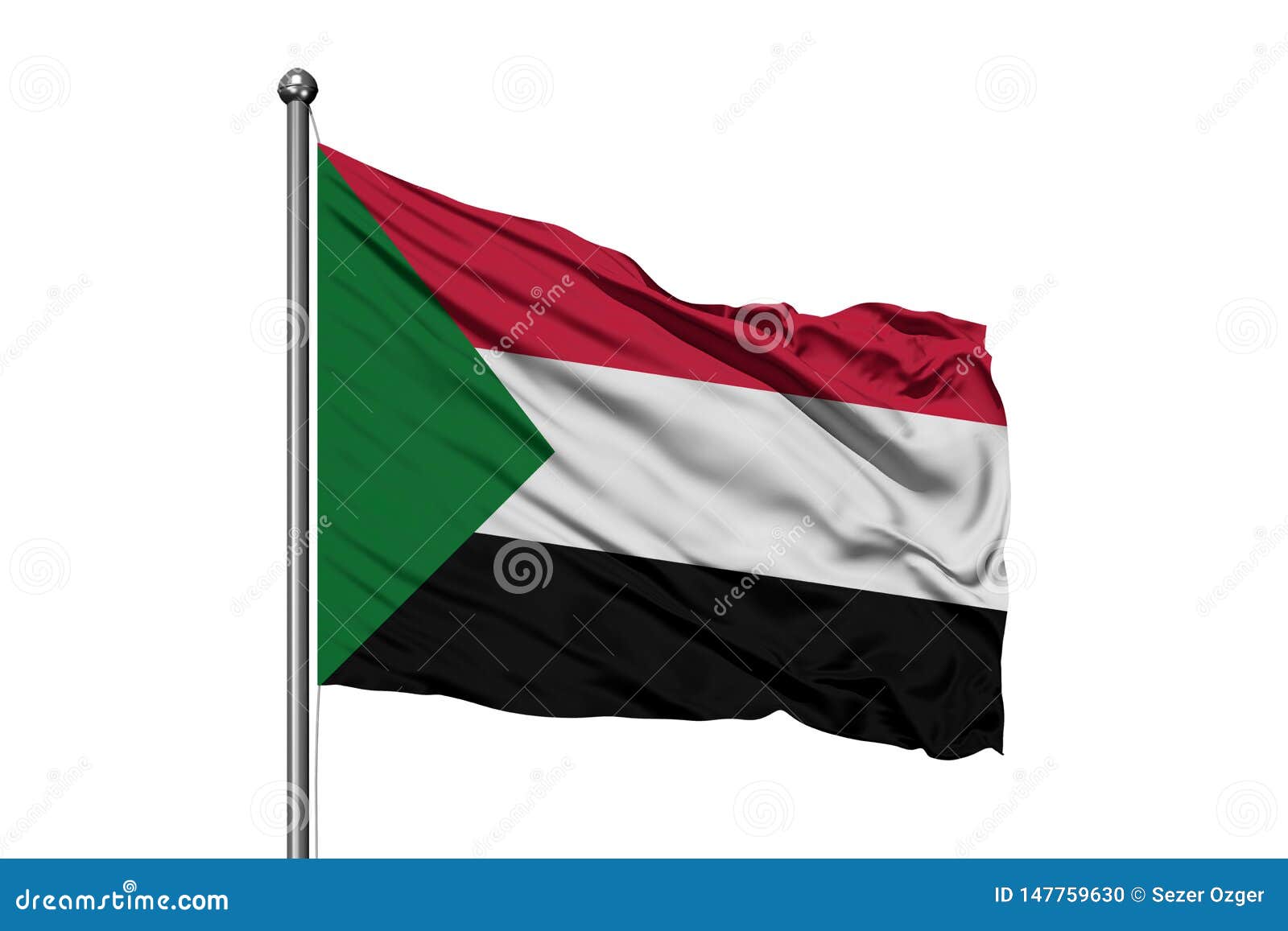 Flag Of Sudan Waving In The Wind, Isolated White ...